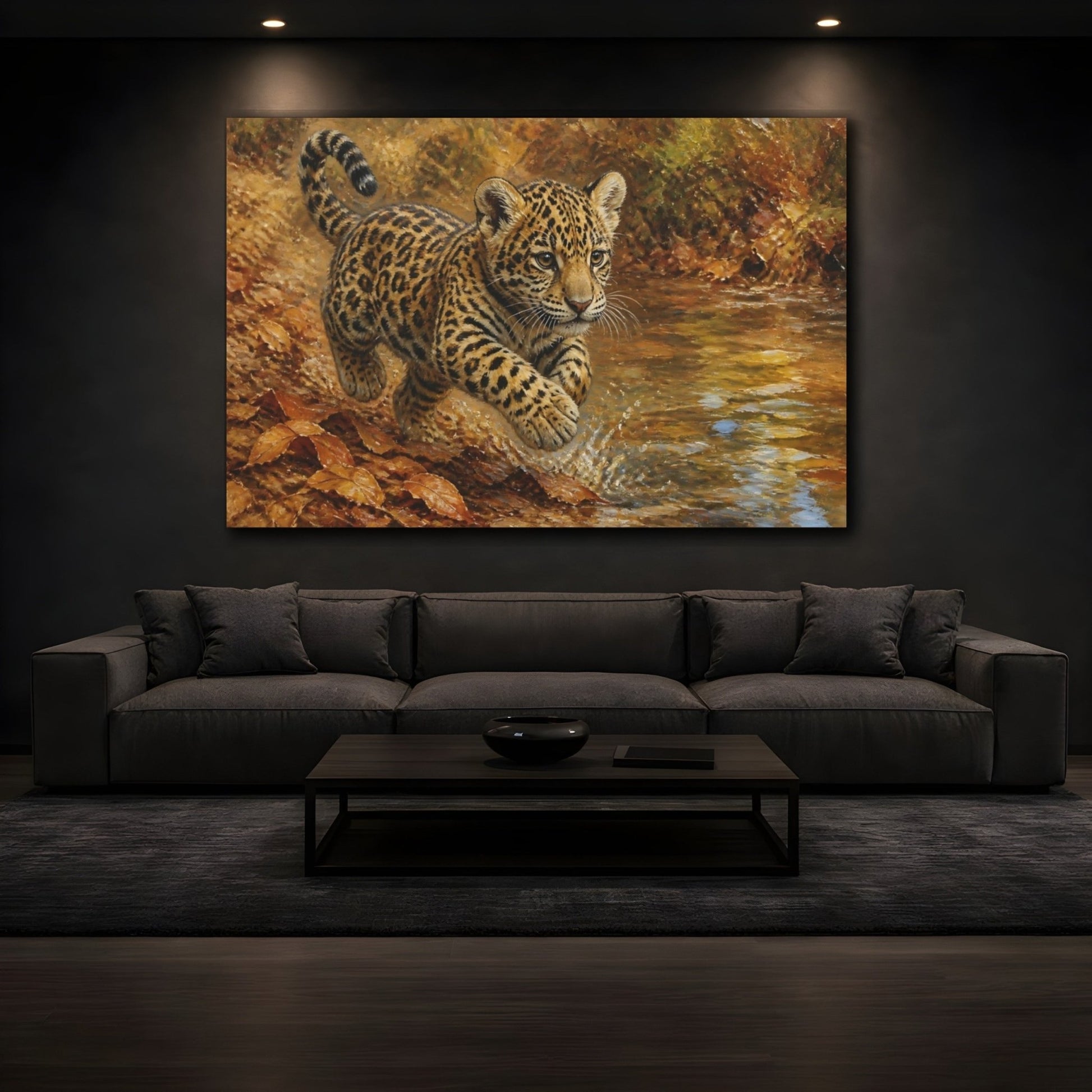 Playful Jaguar Cub Animal Canvas Print Wall Art – Living Room Decor, Above Console Table - YesArtYes