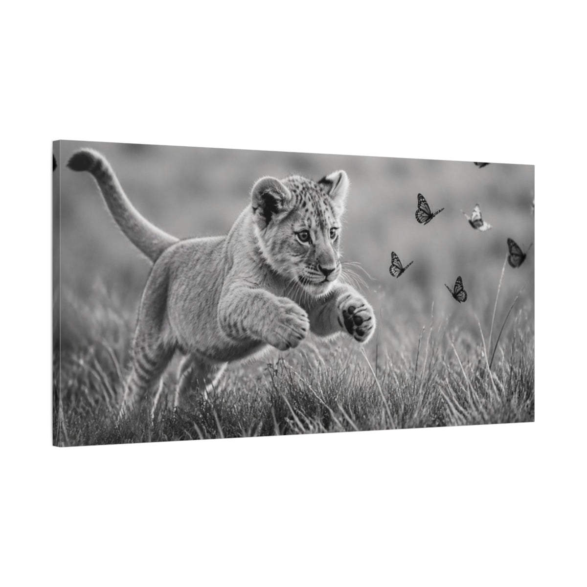 Main Mockup. Playful Lion Cub Animals shown as canvas print