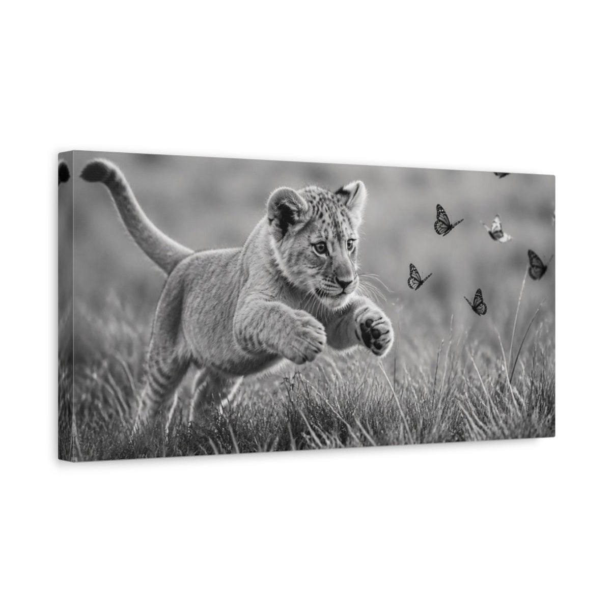 Side Mockup 3. Playful Lion Cub Animals shown as canvas print