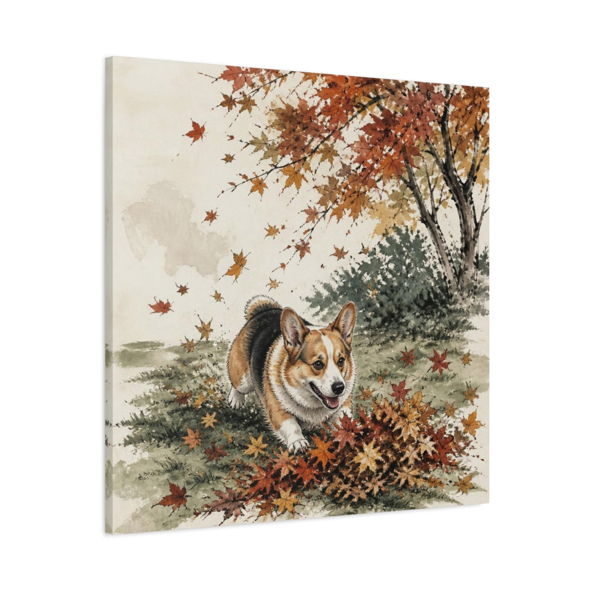 Main Mockup. Playful Pet Corgi shown as canvas print