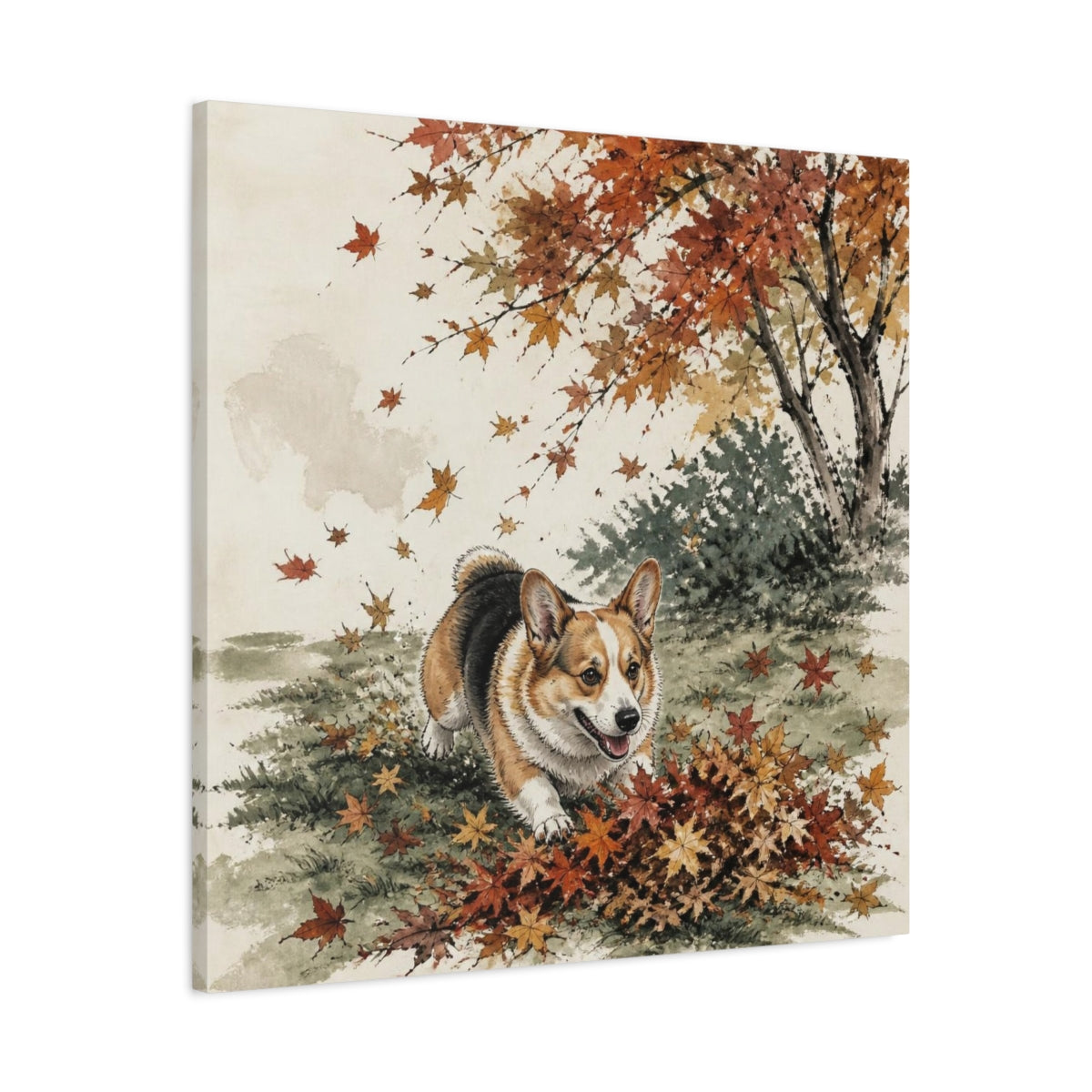 Side Mockup 3. Playful Pet Corgi shown as canvas print