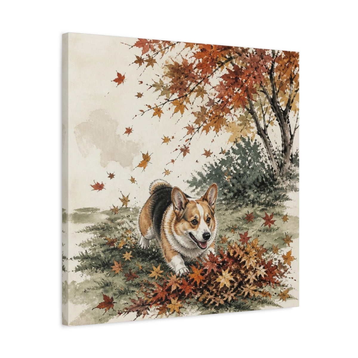 Side Mockup 4. Playful Pet Corgi shown as canvas print