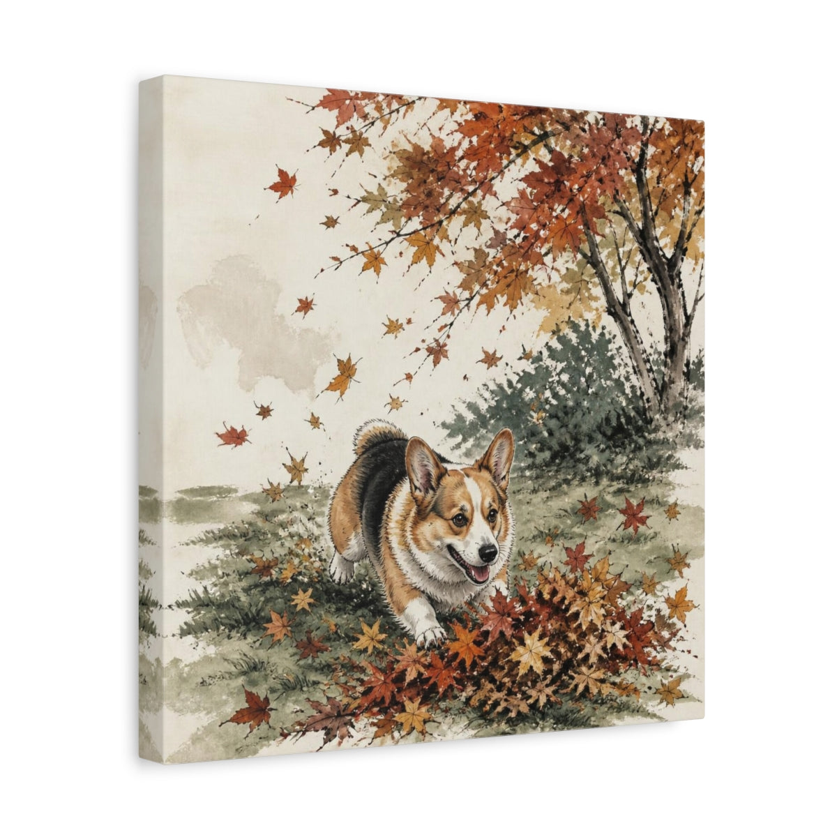 Side Mockup 7. Playful Pet Corgi shown as canvas print