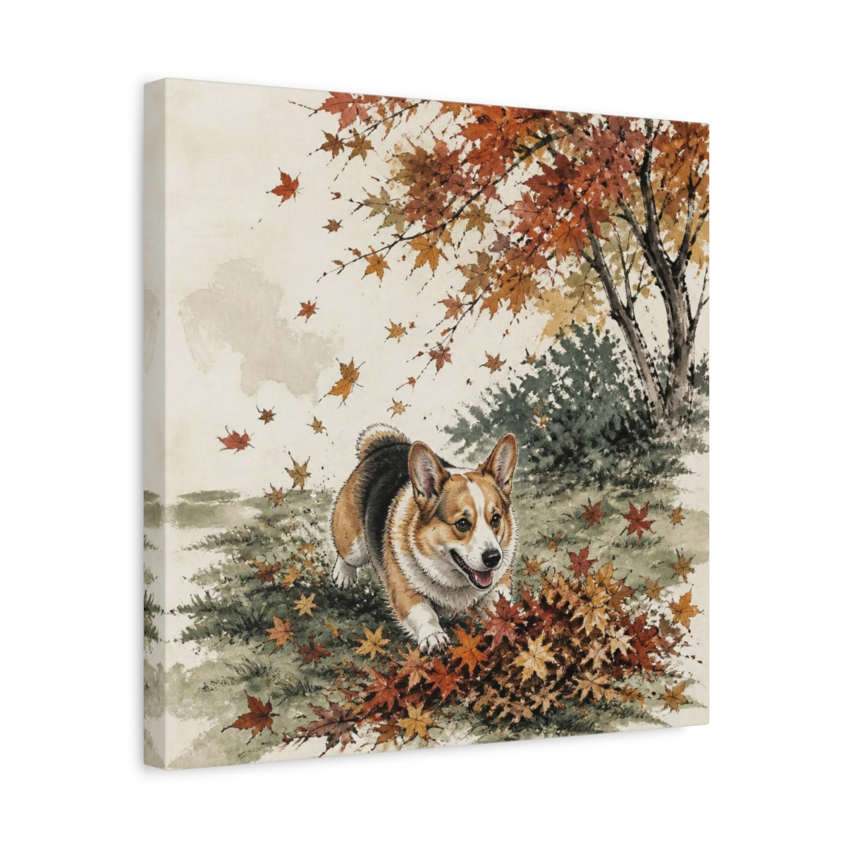 Side Mockup 6. Playful Pet Corgi shown as canvas print