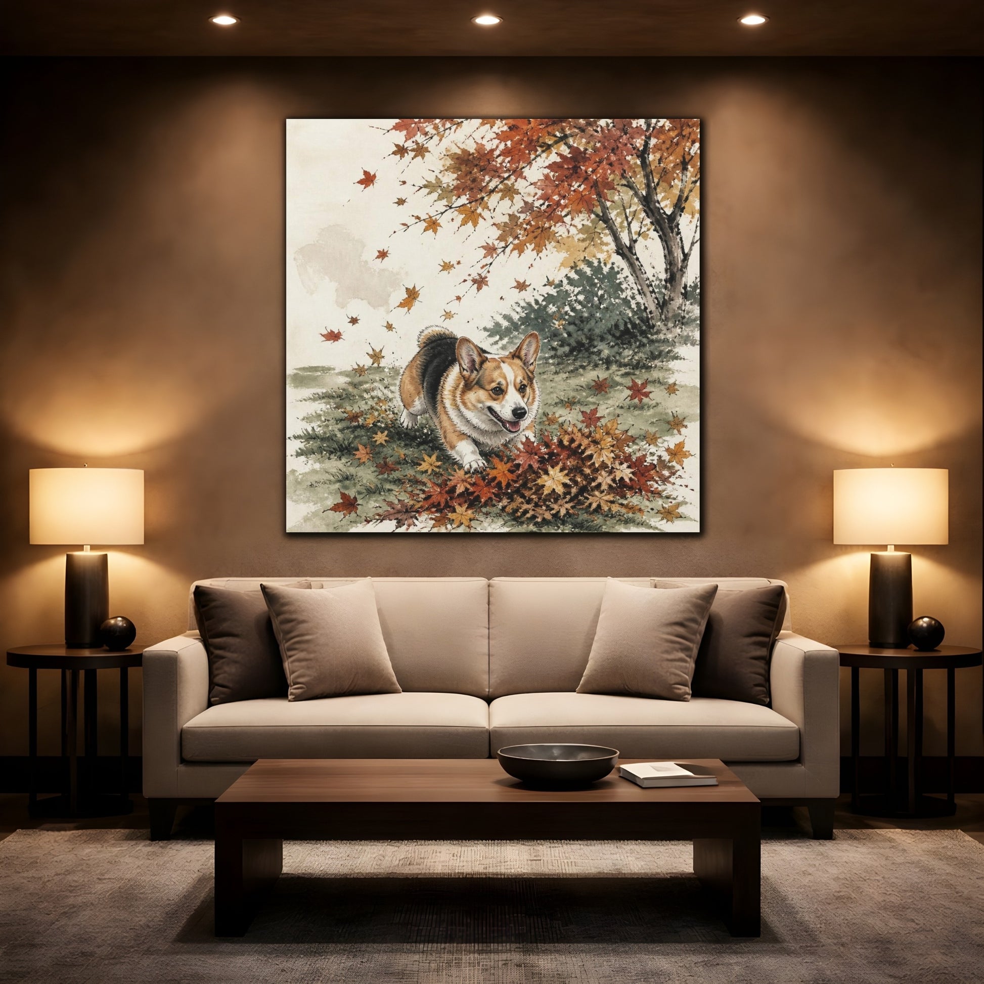 Mockup 2. Playful Pet Corgi shown as canvas print