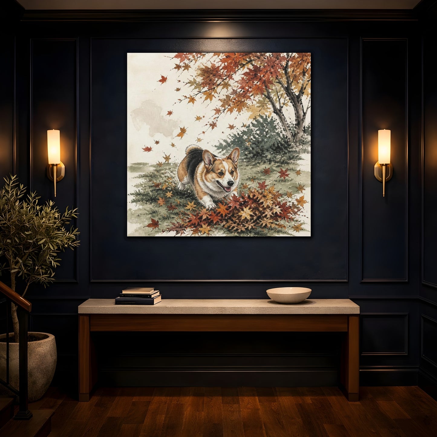 Mockup 4. Playful Pet Corgi shown as canvas print