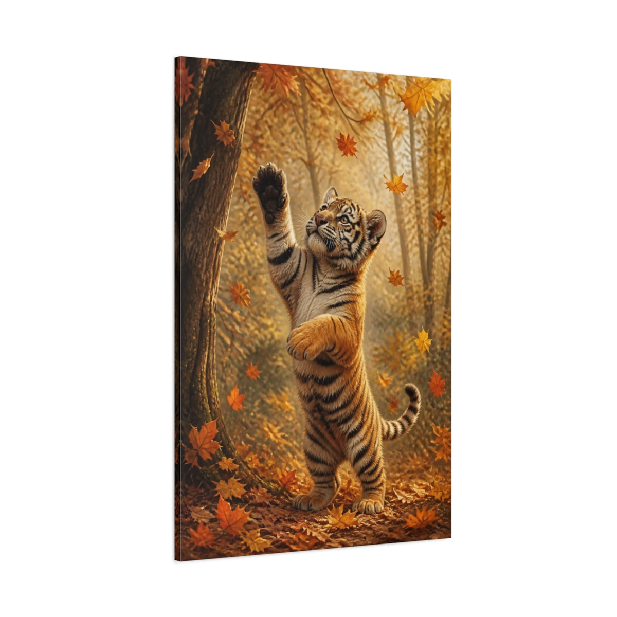 Side Mockup 1. Playful Tiger Cub Animal shown as canvas print