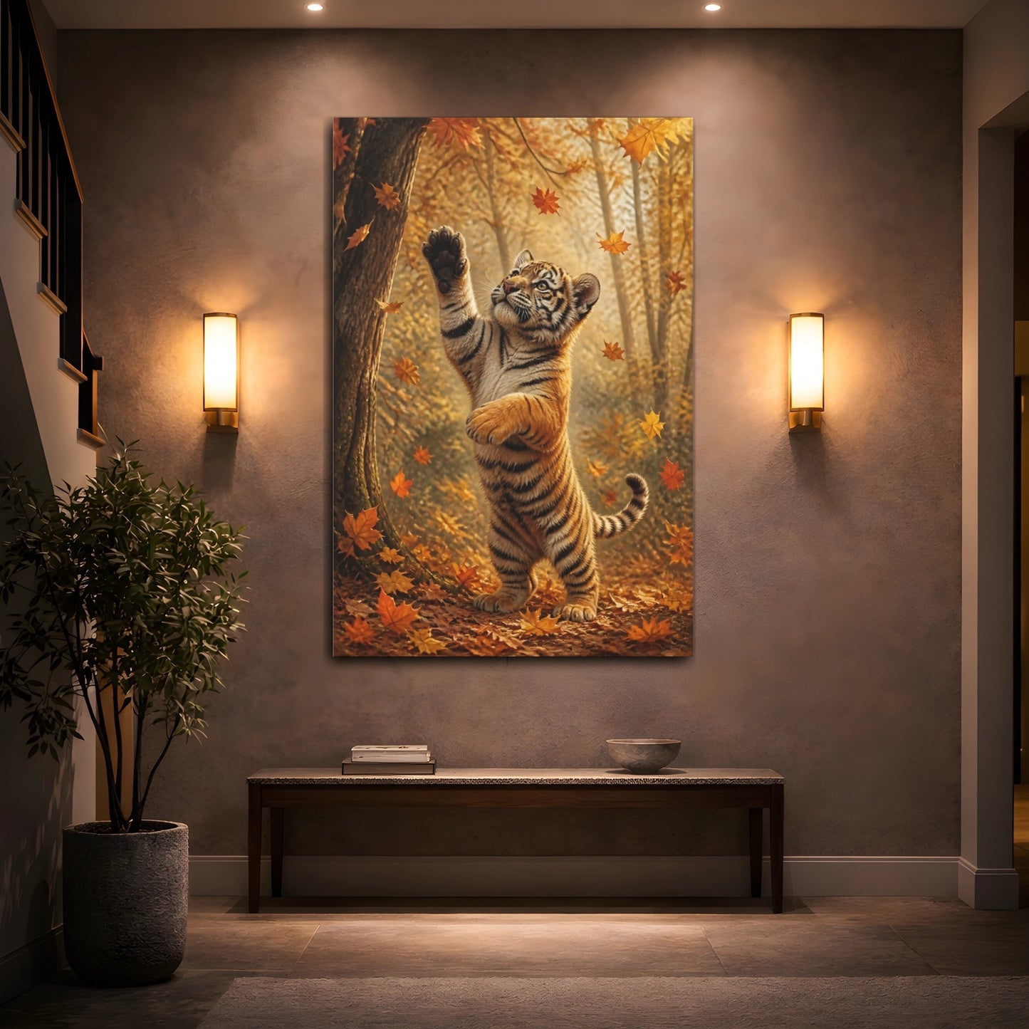 Mockup 2. Playful Tiger Cub Animal shown as canvas print