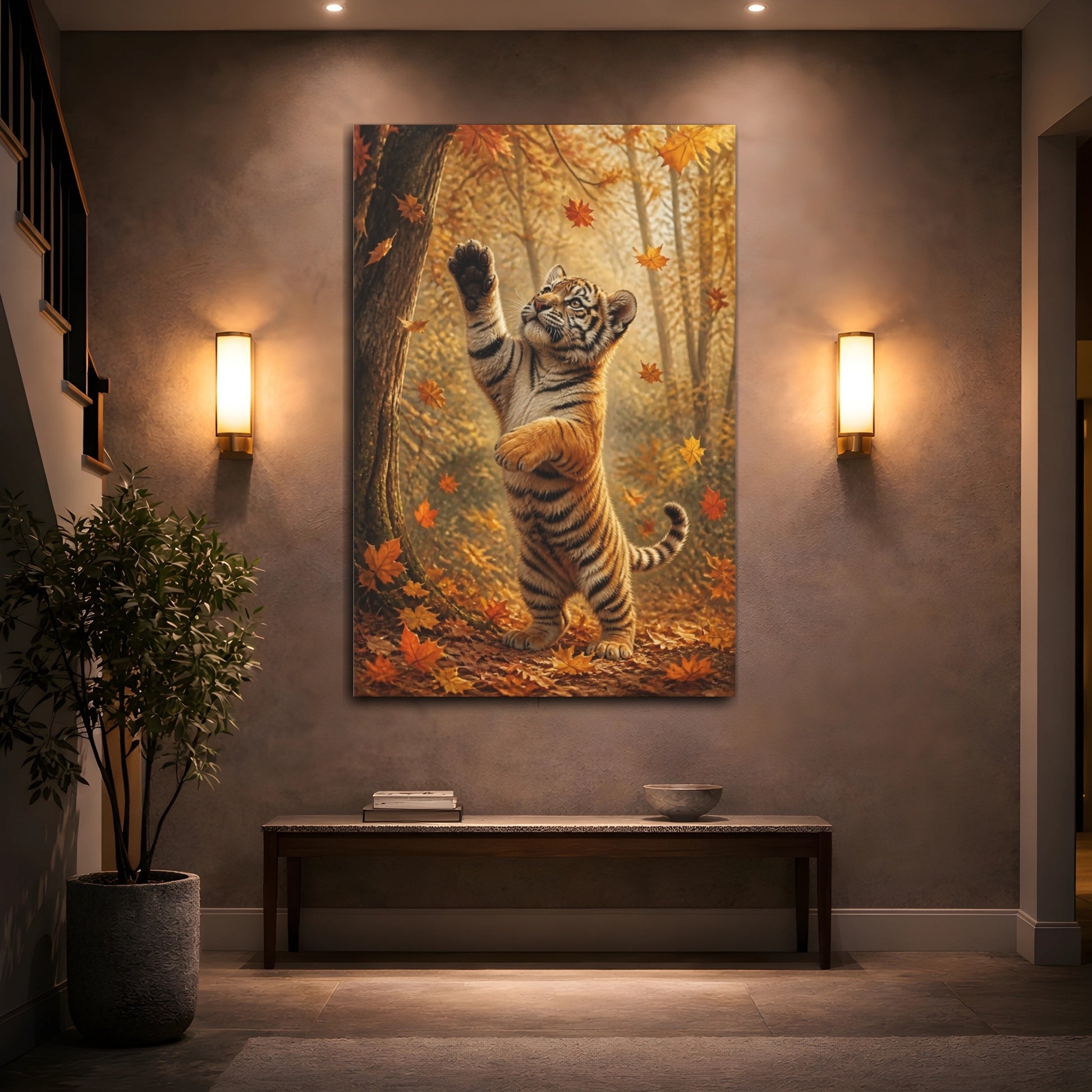 Mockup 2. Playful Tiger Cub Animal shown as canvas print