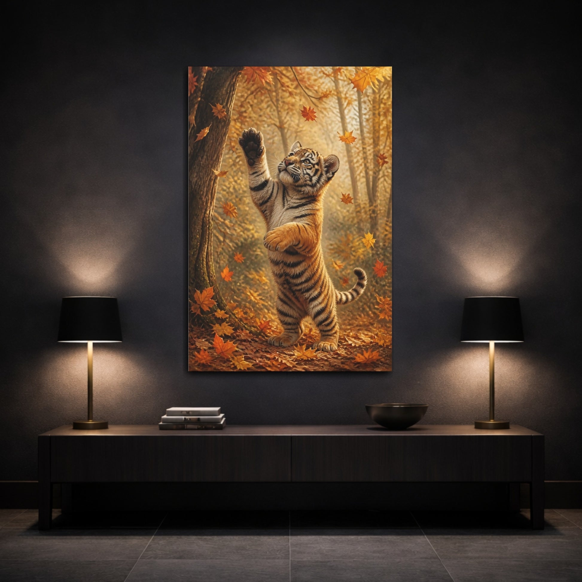 Mockup 3. Playful Tiger Cub Animal shown as canvas print