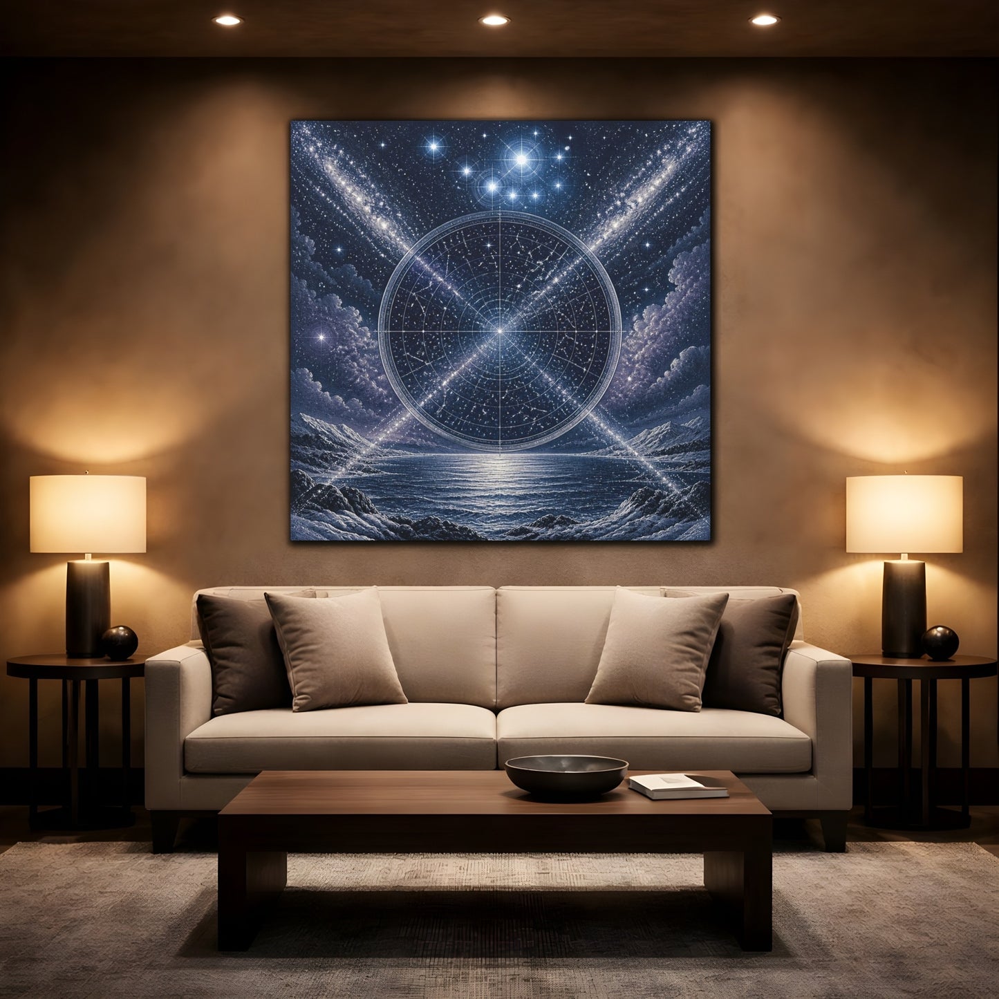 Mockup 2. Pleiades Star Map Over Sea shown as canvas print