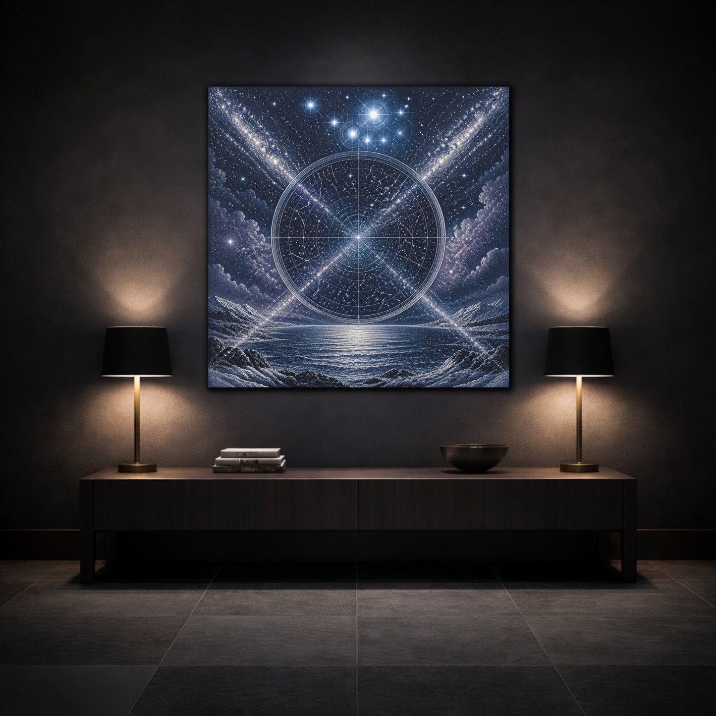 Mockup 3. Pleiades Star Map Over Sea shown as canvas print