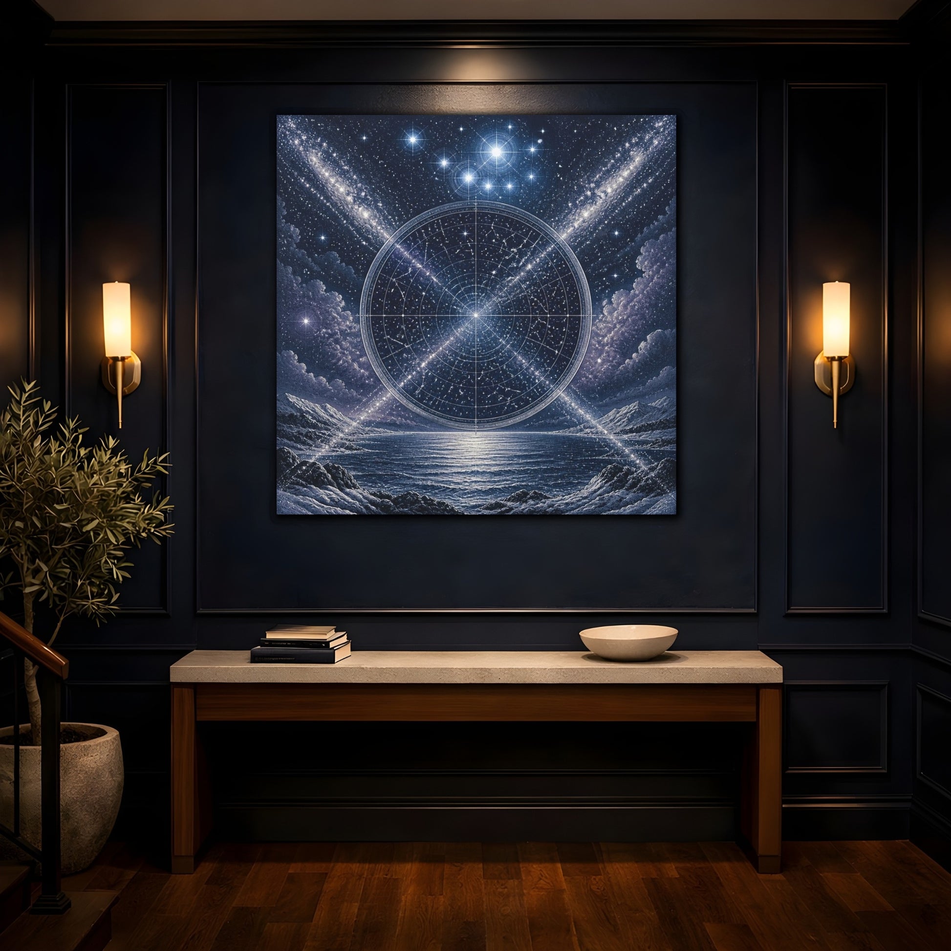 Mockup 4. Pleiades Star Map Over Sea shown as canvas print