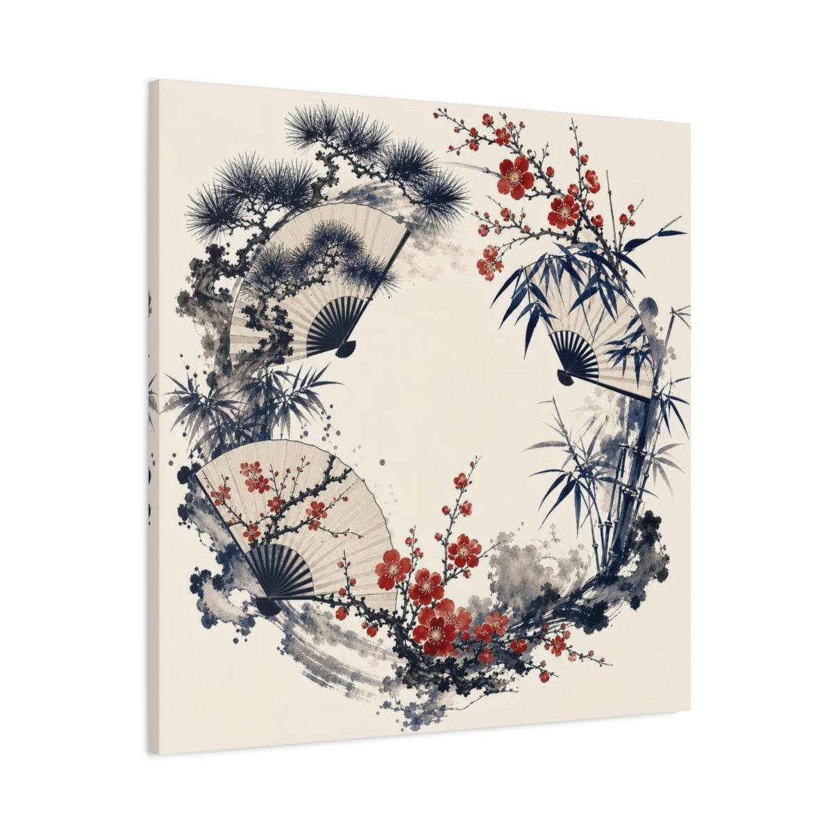 Main Mockup. Plum Blossom Fan Wreath shown as canvas print