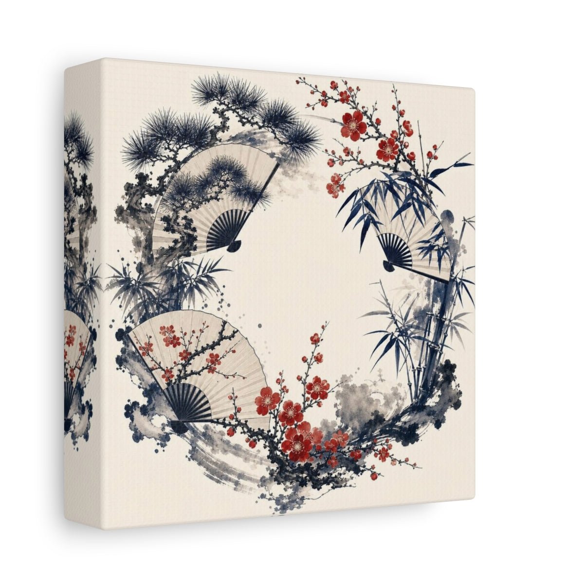 Plum Blossom Fan Wreath Canvas Print – Living Room, Above Couch - YesArtYes