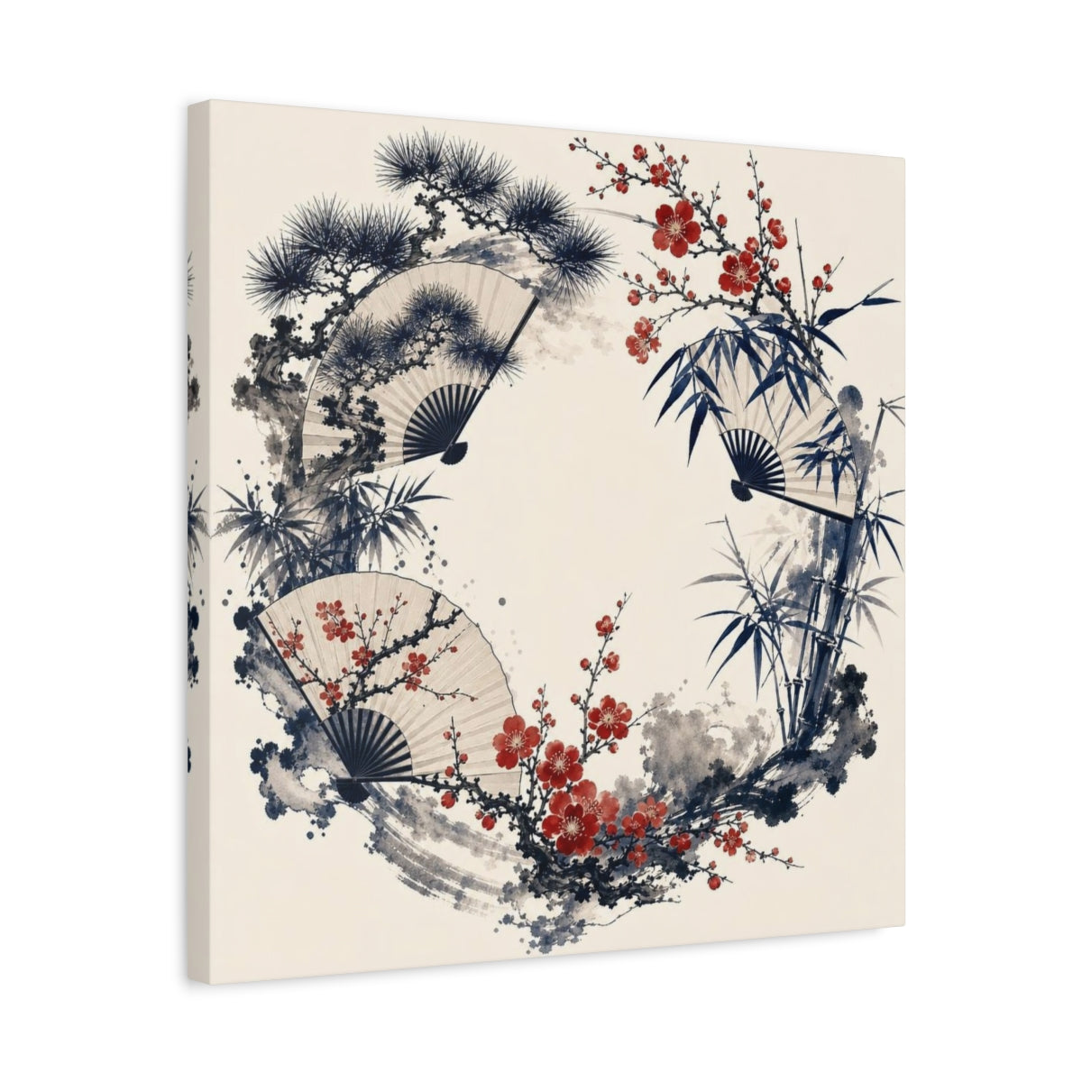 Side Mockup 5. Plum Blossom Fan Wreath shown as canvas print
