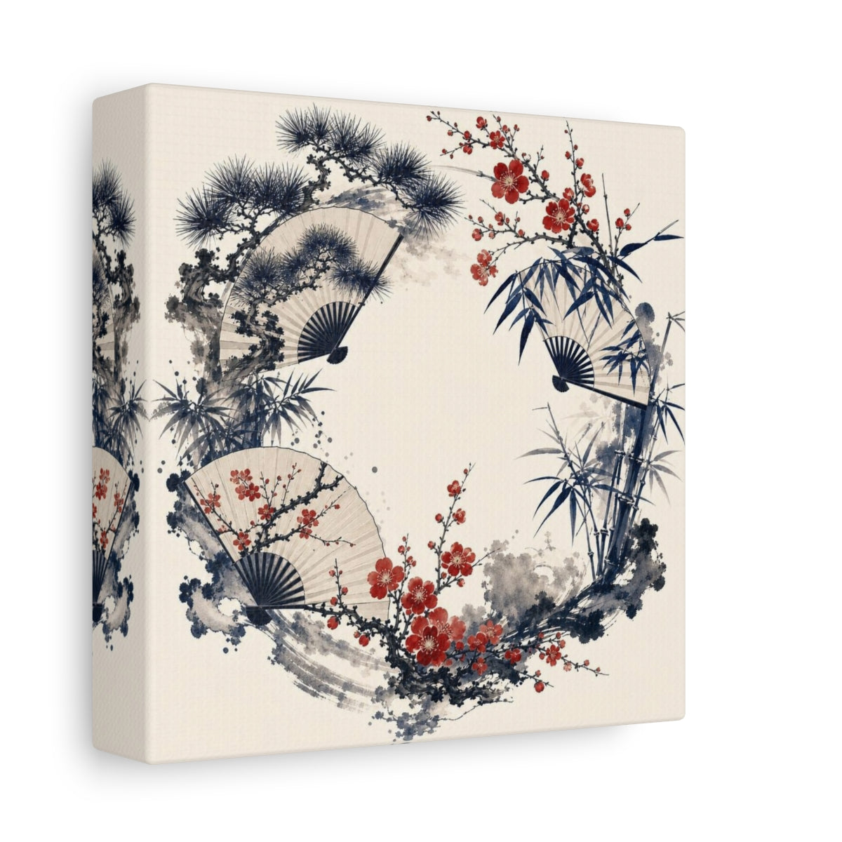 Side Mockup 2. Plum Blossom Fan Wreath shown as canvas print