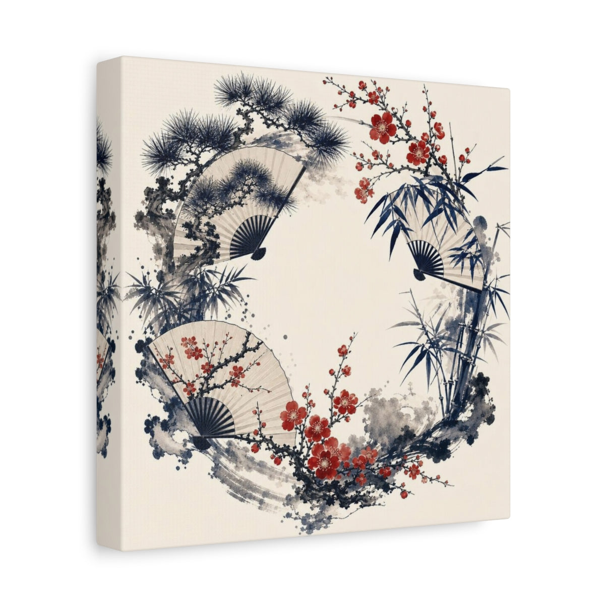 Side Mockup 9. Plum Blossom Fan Wreath shown as canvas print