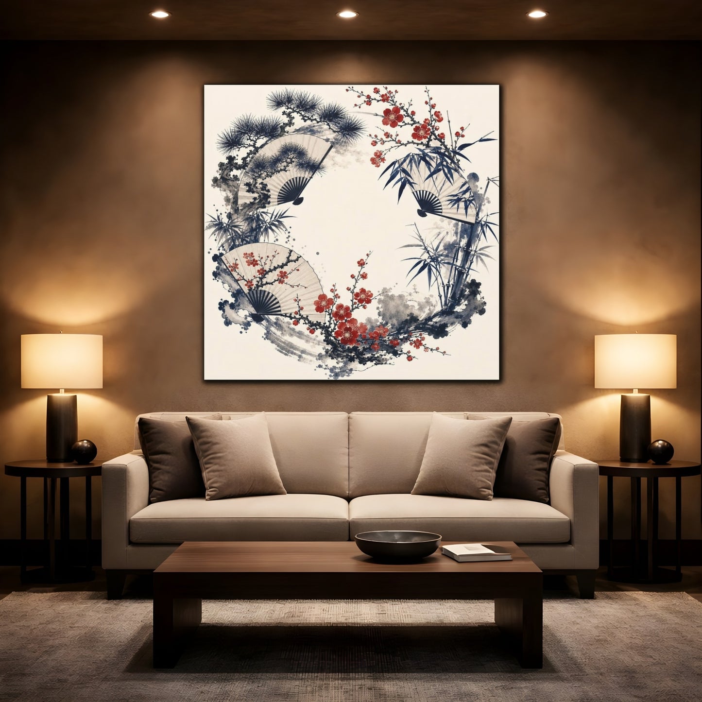 Mockup 2. Plum Blossom Fan Wreath shown as canvas print