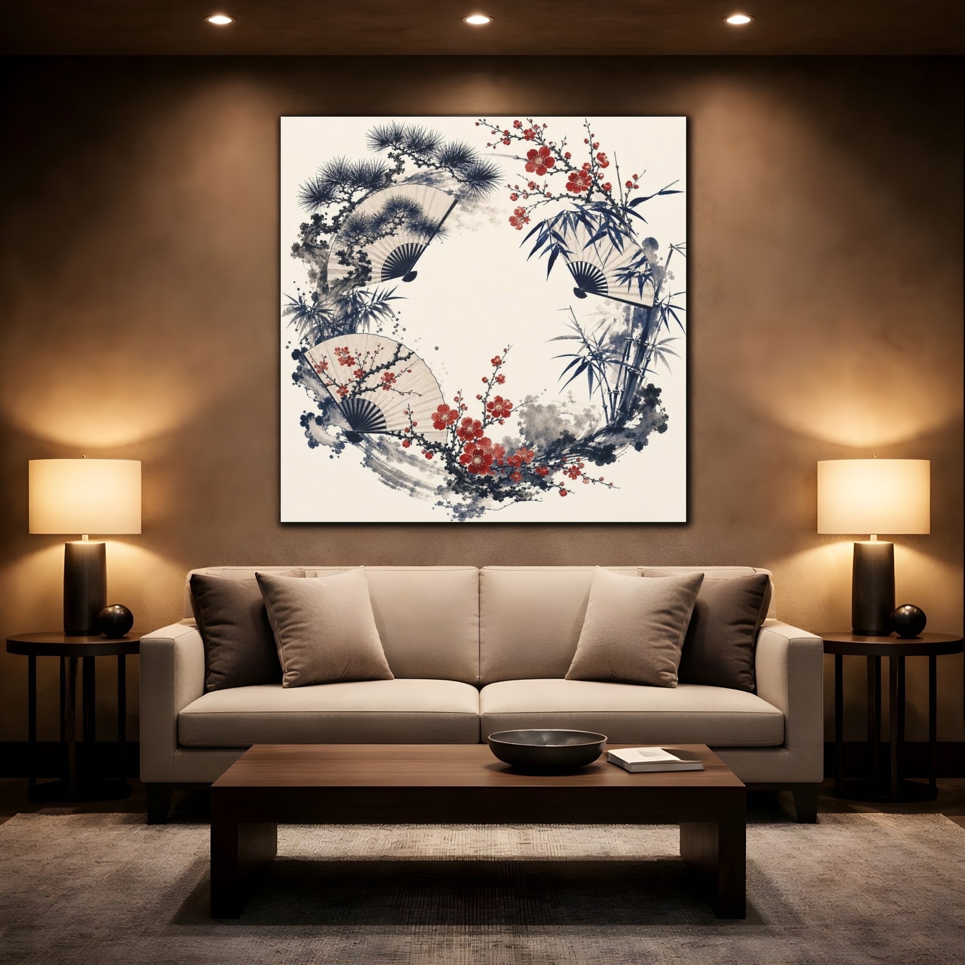 Mockup 2. Plum Blossom Fan Wreath shown as canvas print