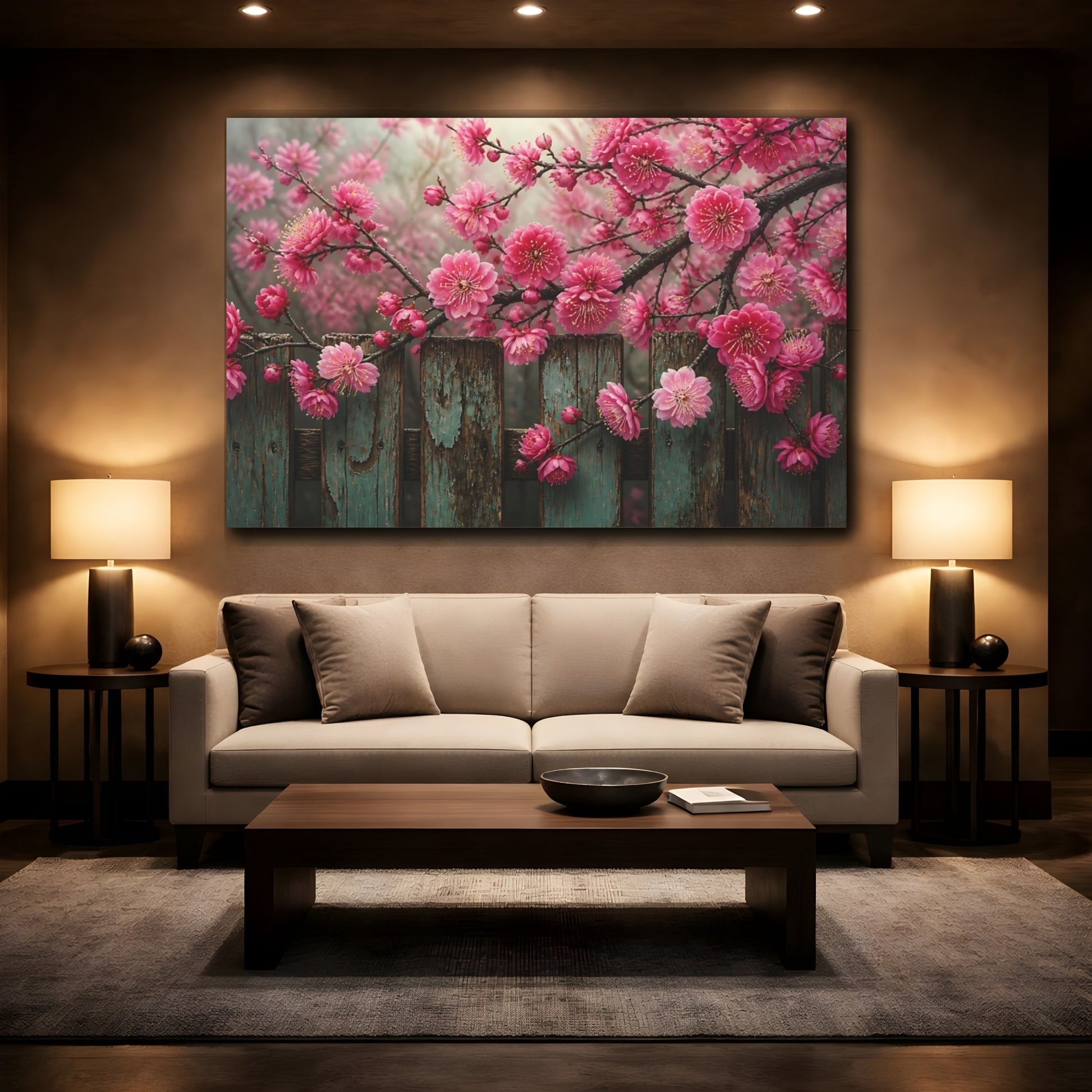 Mockup 2. Plum Blossom Floral Grace shown as canvas print