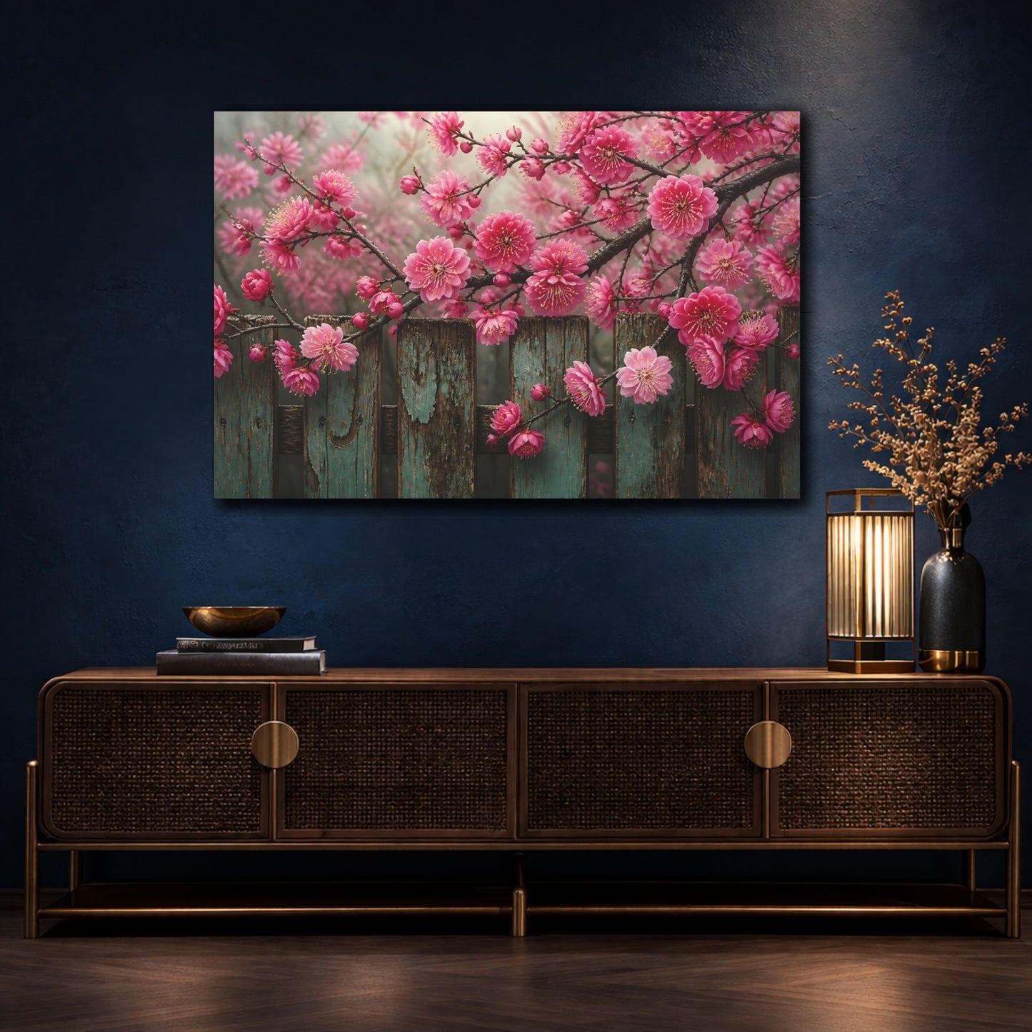 Mockup 4. Plum Blossom Floral Grace shown as canvas print