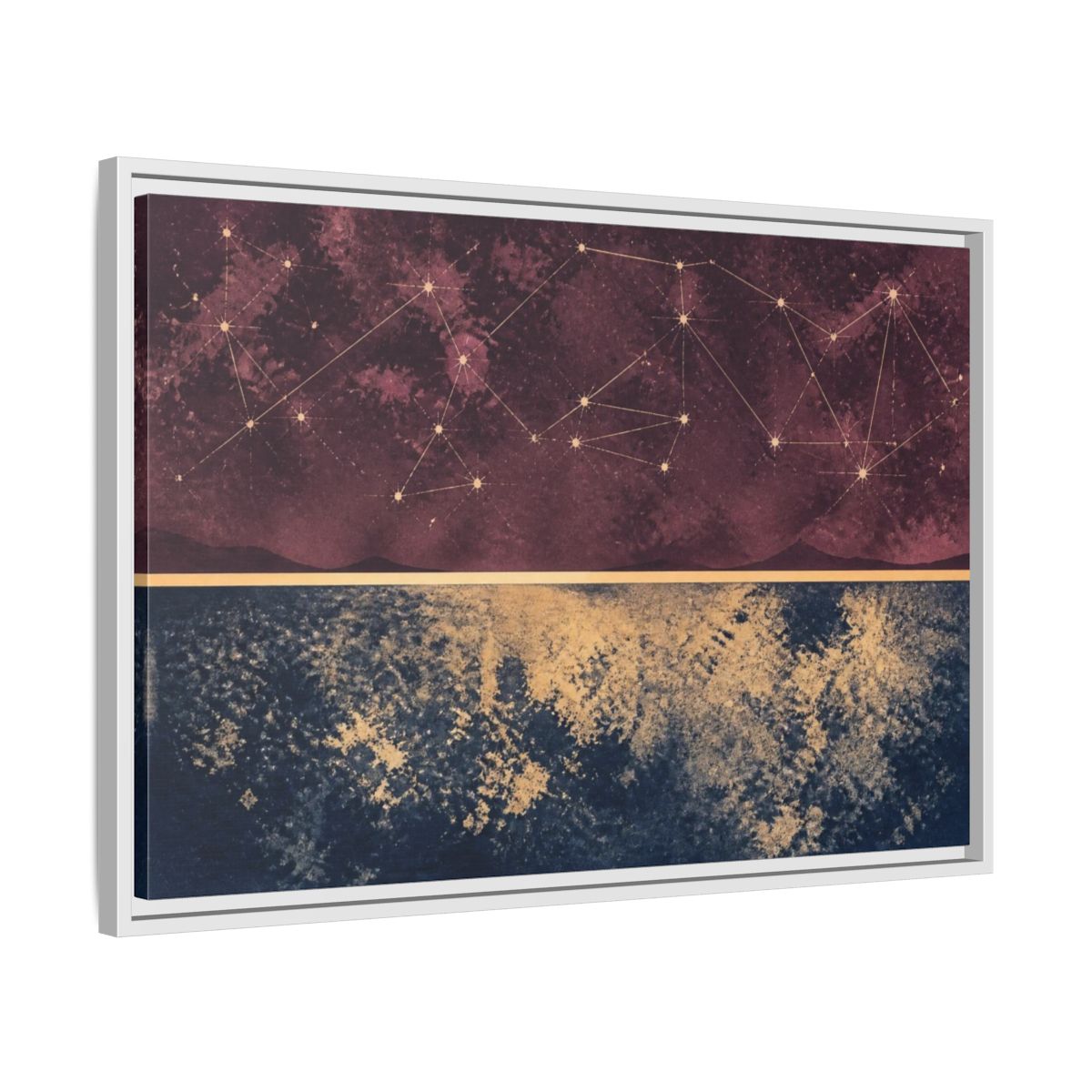 Side Mockup 10. Plum Constellation Map shown as framed canvas print