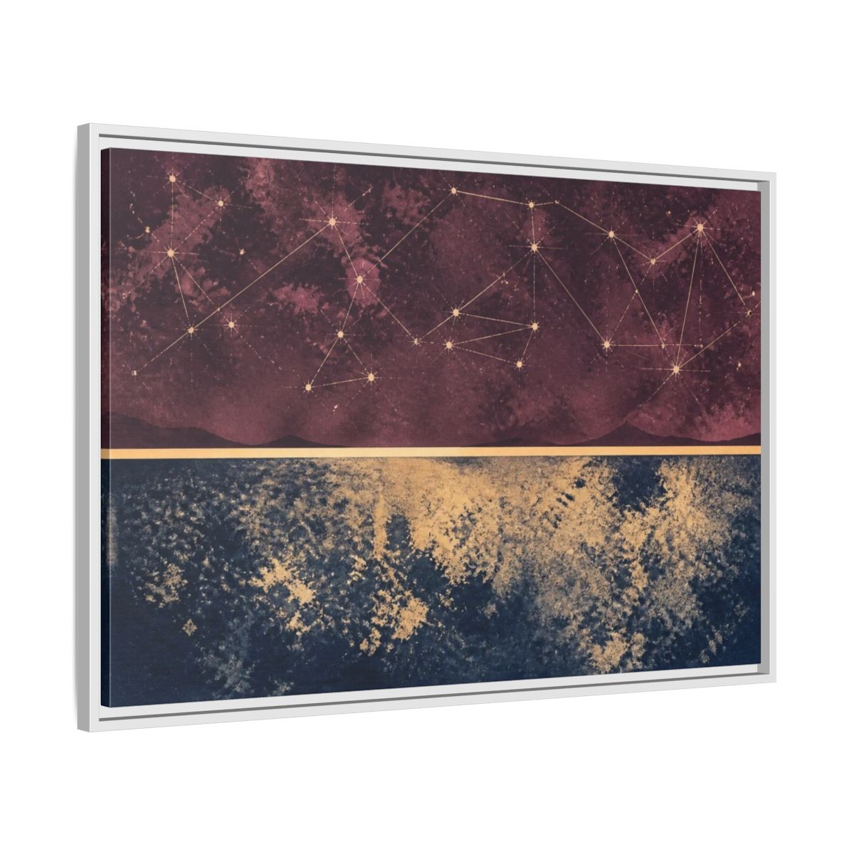 Side Mockup 9. Plum Constellation Map shown as framed canvas print