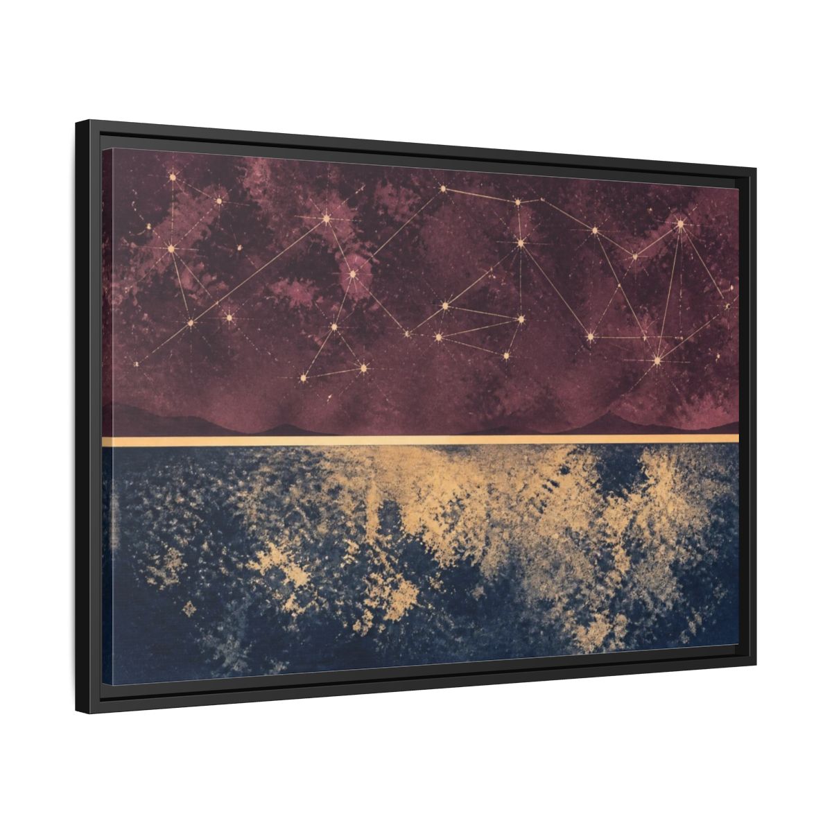 Side Mockup 14. Plum Constellation Map shown as framed canvas print