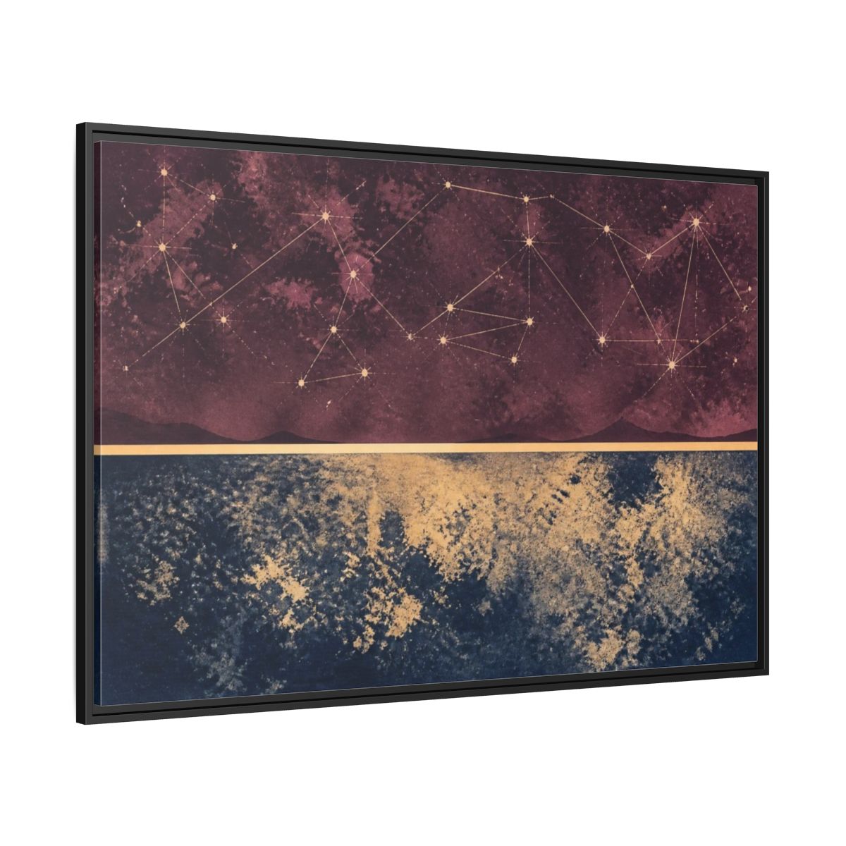 Side Mockup 12. Plum Constellation Map shown as framed canvas print
