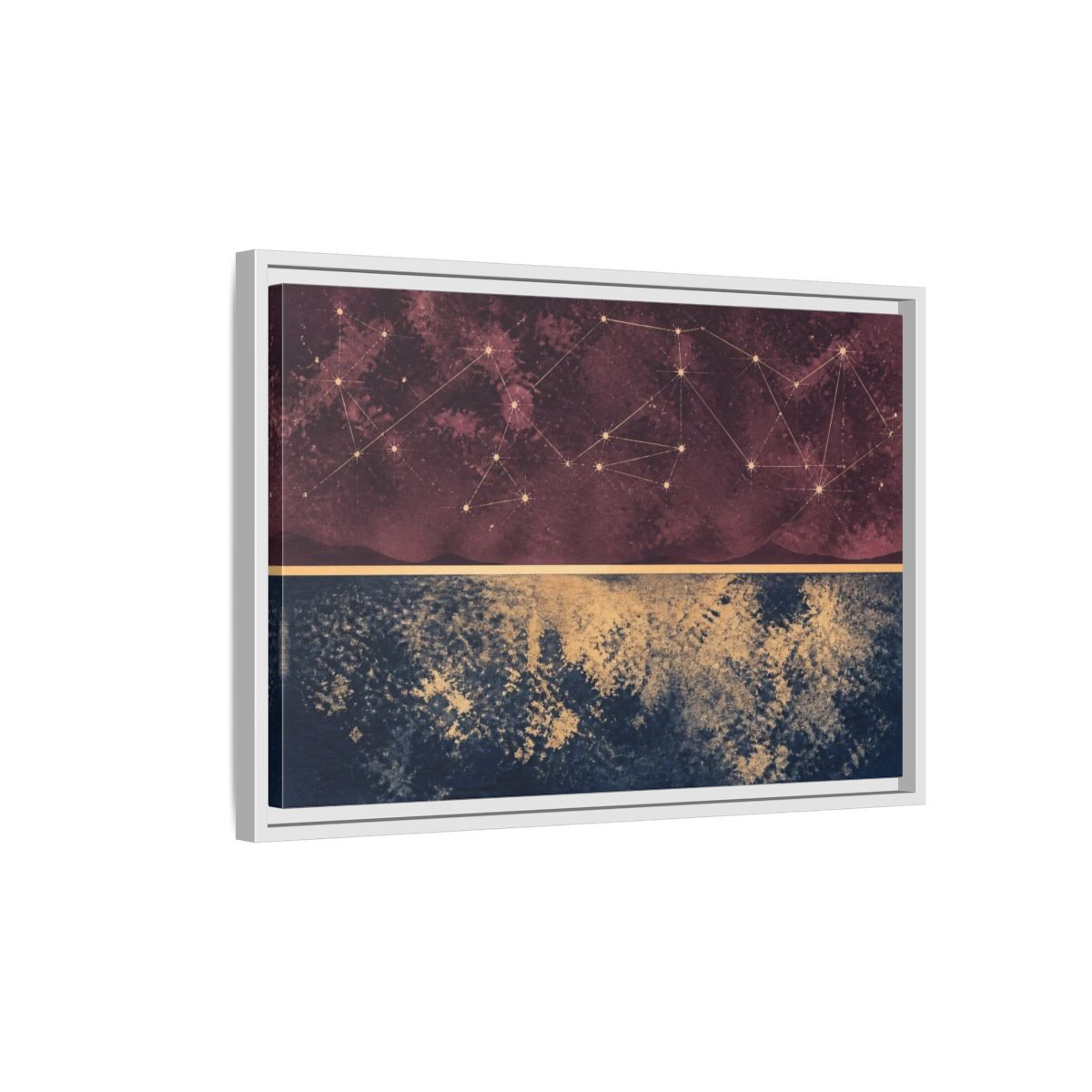 Side Mockup 1. Plum Constellation Map shown as framed canvas print