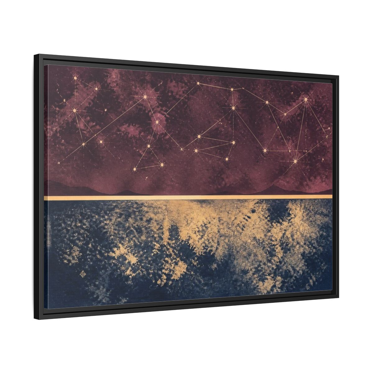 Side Mockup 13. Plum Constellation Map shown as framed canvas print