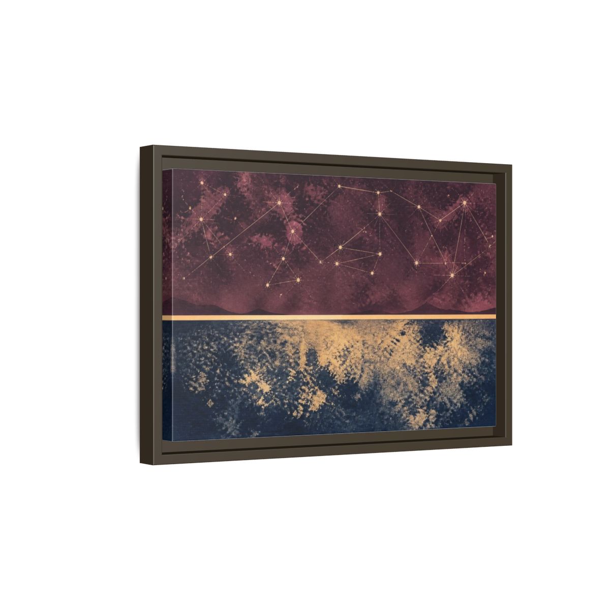 Side Mockup 5. Plum Constellation Map shown as framed canvas print