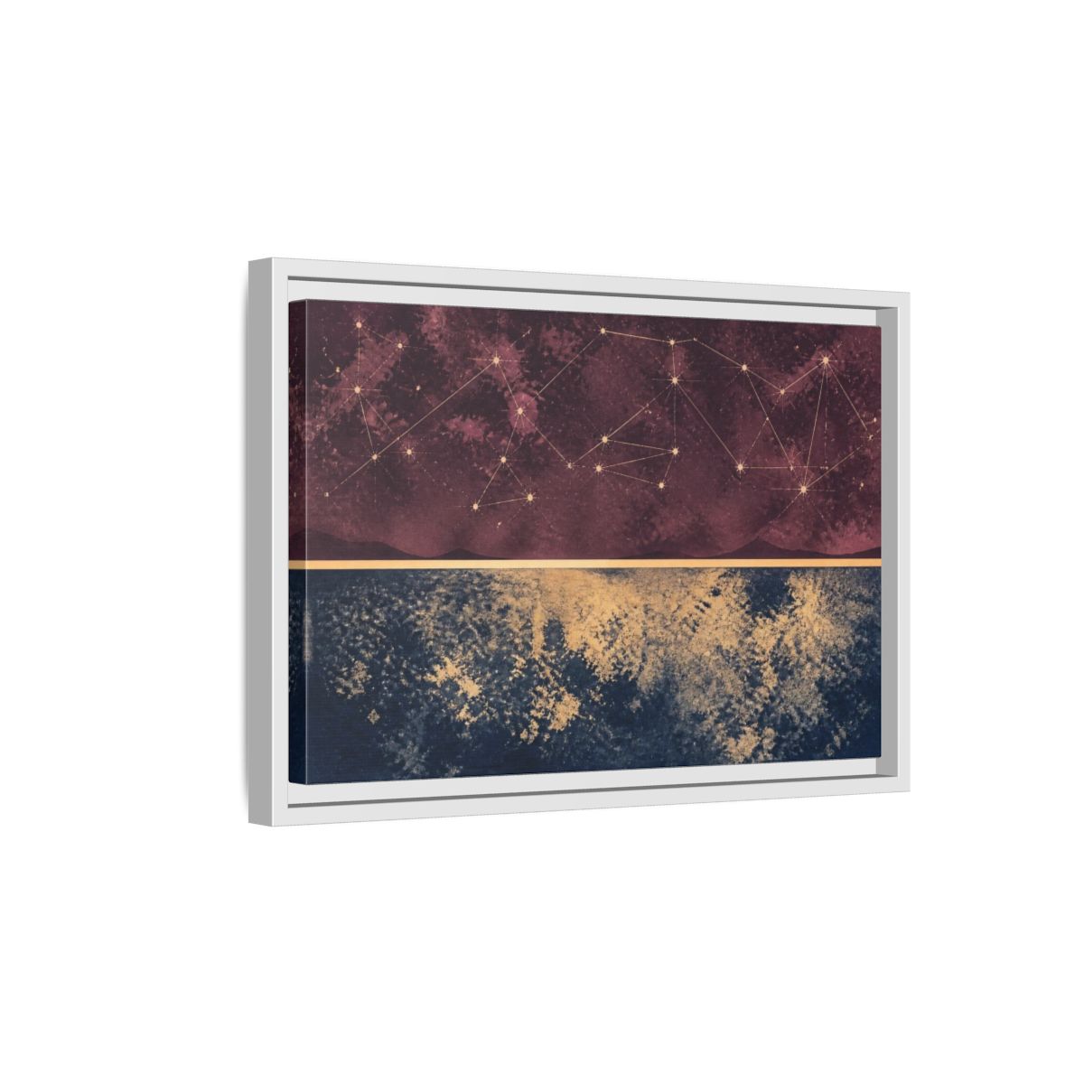 Side Mockup 4. Plum Constellation Map shown as framed canvas print