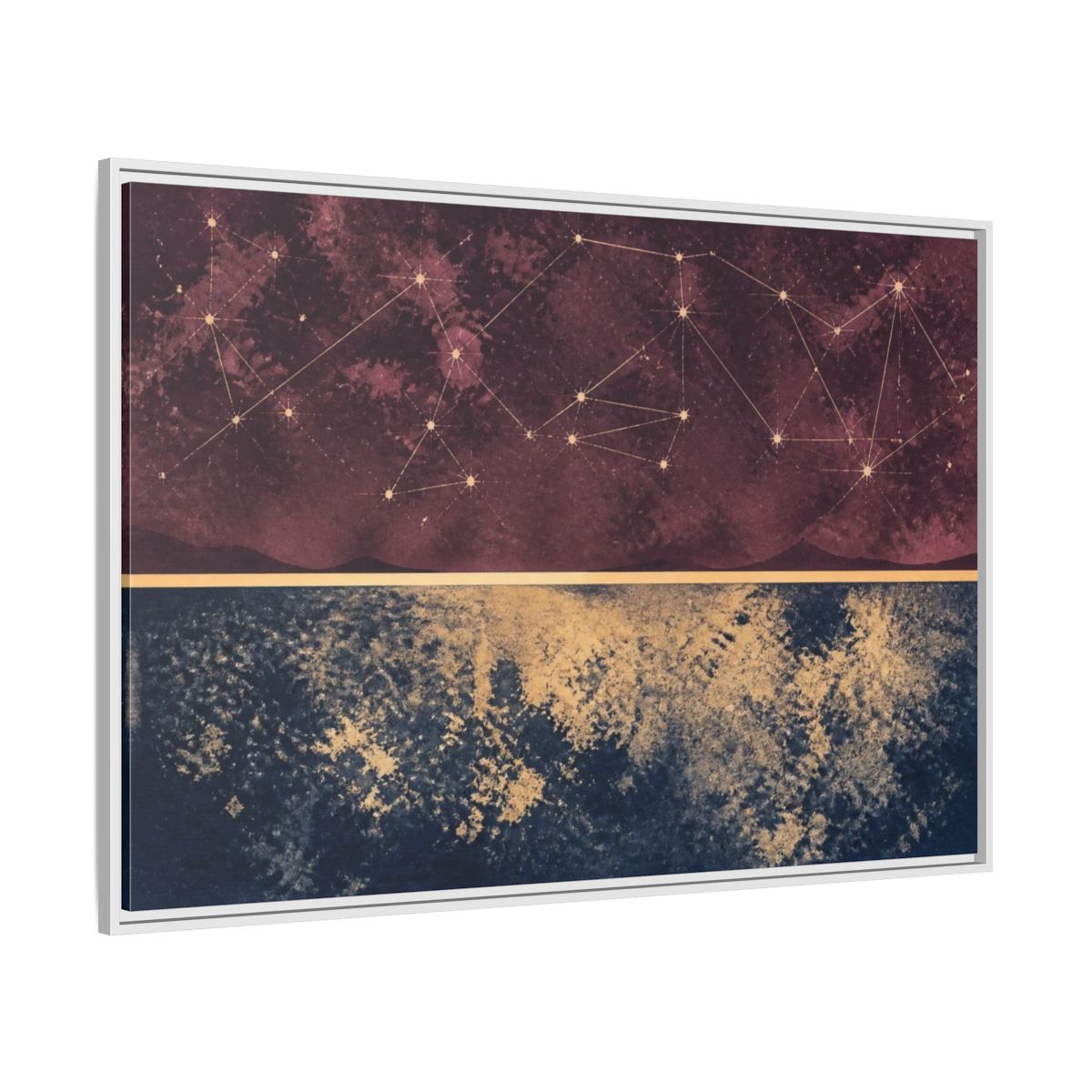 Side Mockup 7. Plum Constellation Map shown as framed canvas print