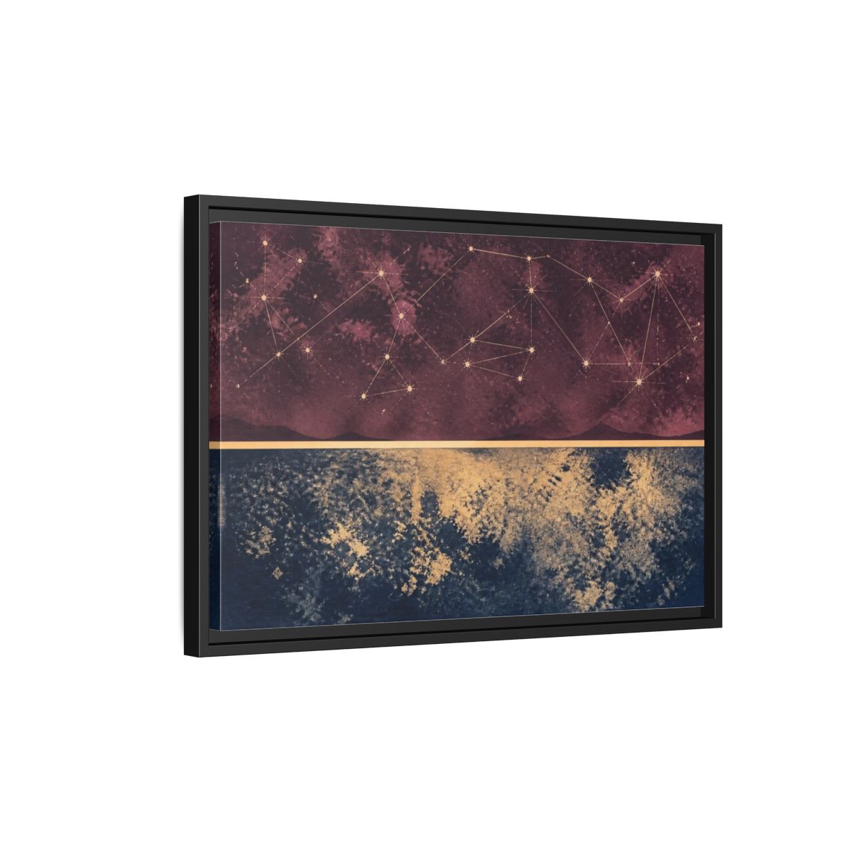 Side Mockup 3. Plum Constellation Map shown as framed canvas print