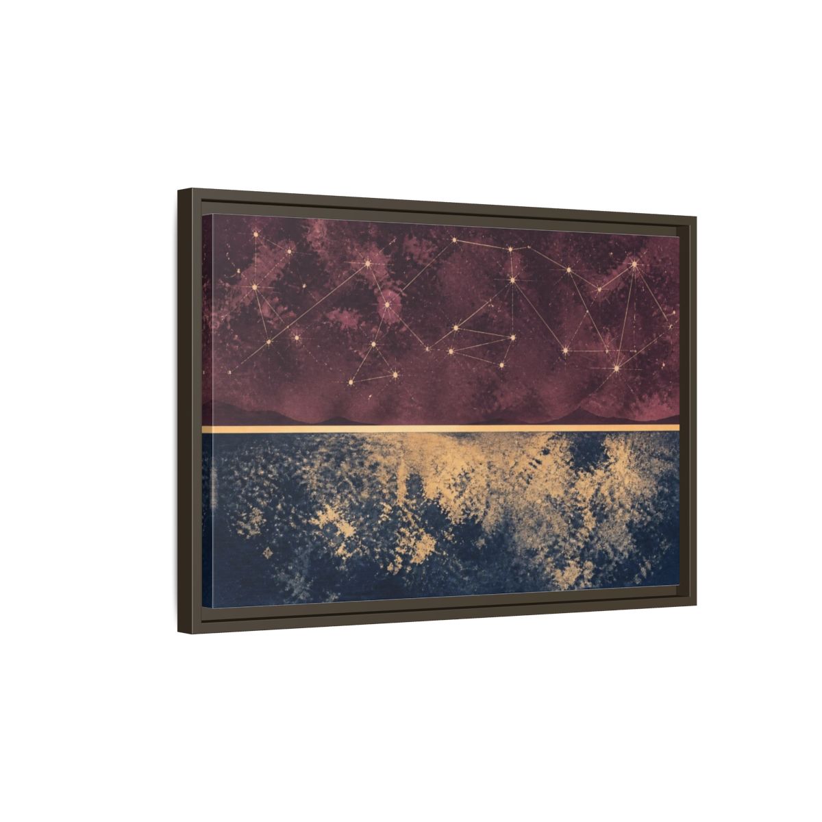Side Mockup 2. Plum Constellation Map shown as framed canvas print