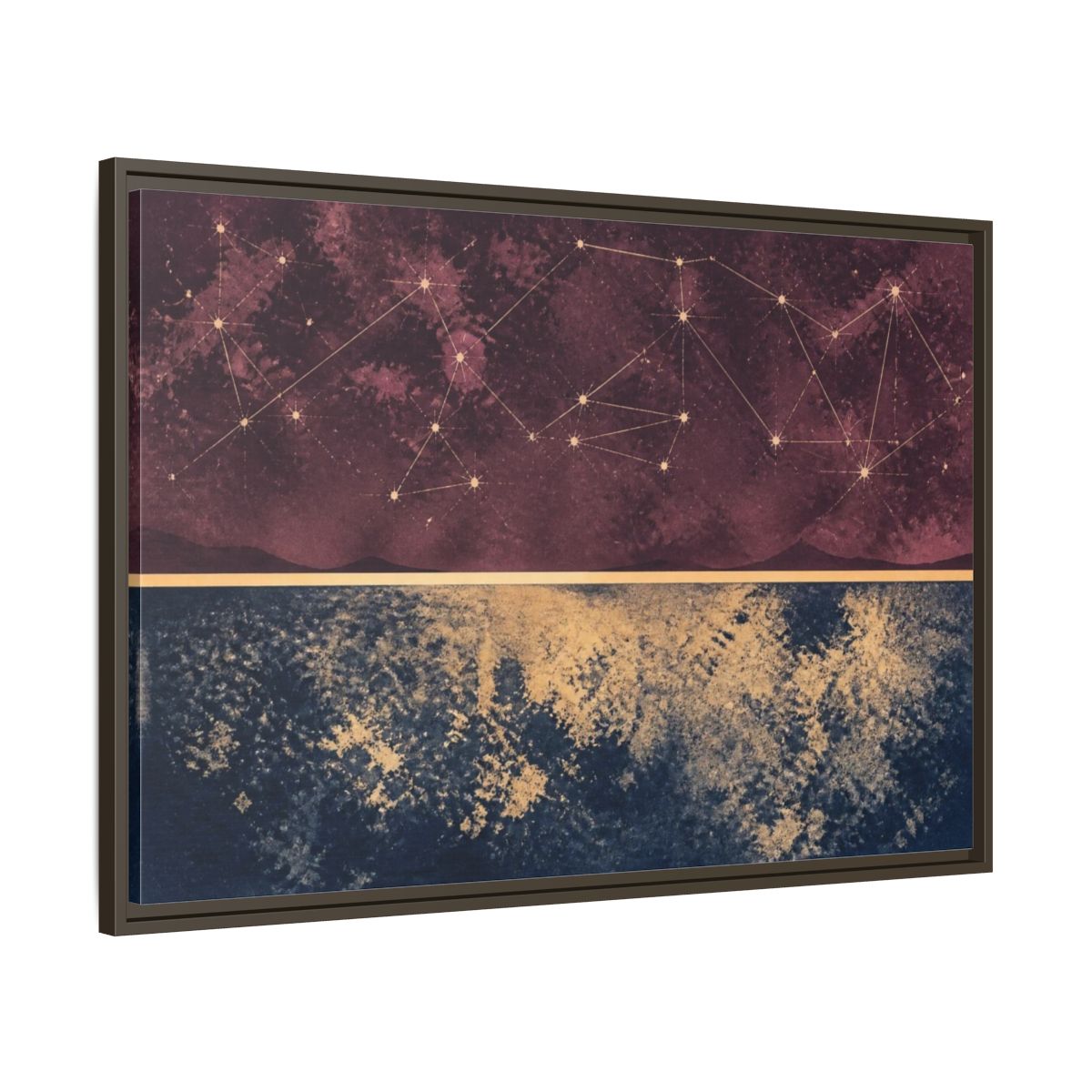 Main Mockup. Plum Constellation Map shown as framed canvas print