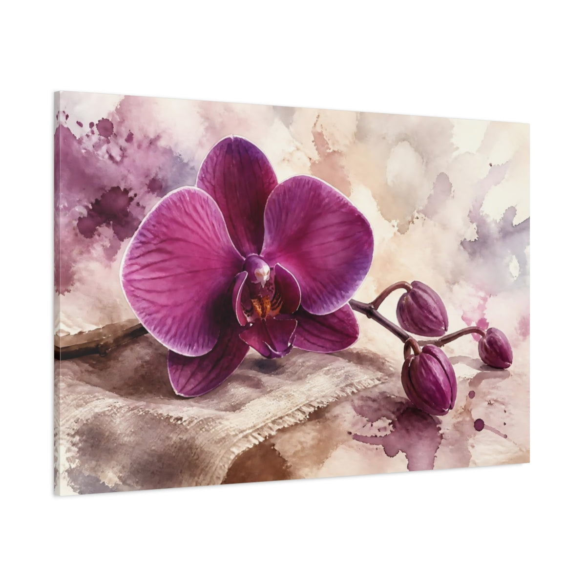 Side Mockup 1. Plum Orchid On Linen shown as canvas print