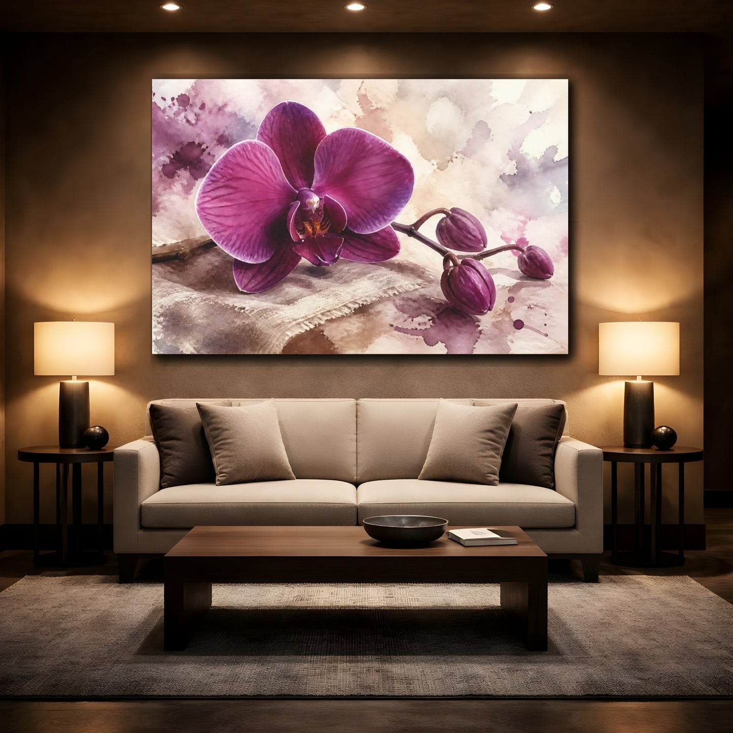 Mockup 2. Plum Orchid On Linen shown as canvas print