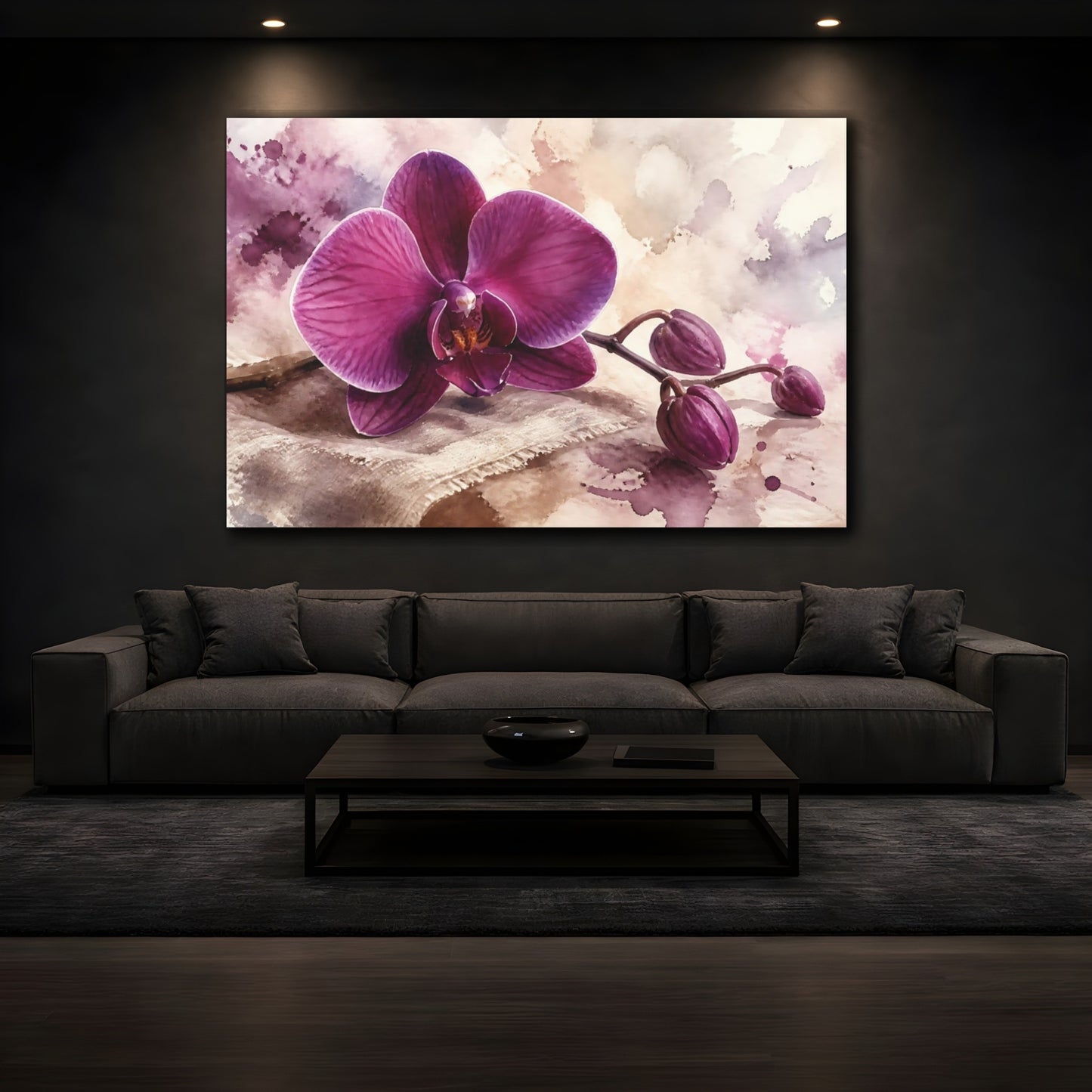 Mockup 3. Plum Orchid On Linen shown as canvas print