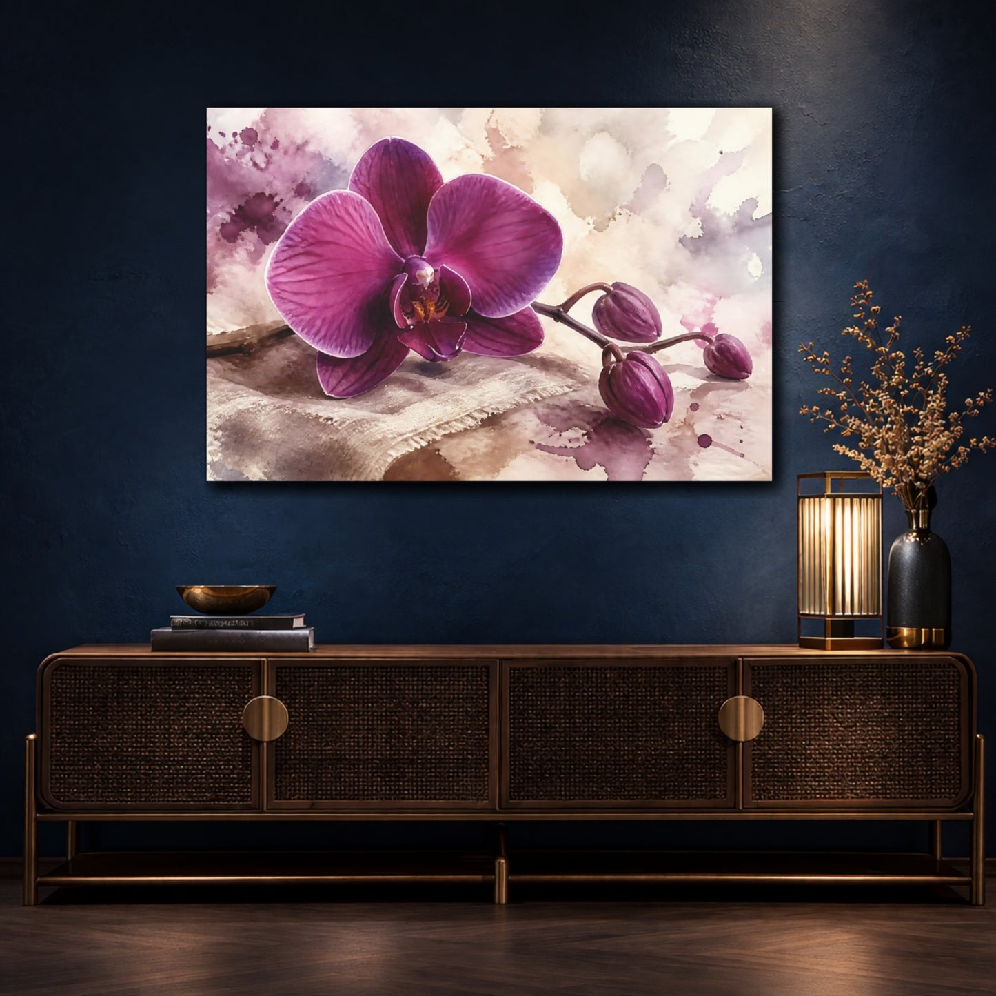 Mockup 4. Plum Orchid On Linen shown as canvas print