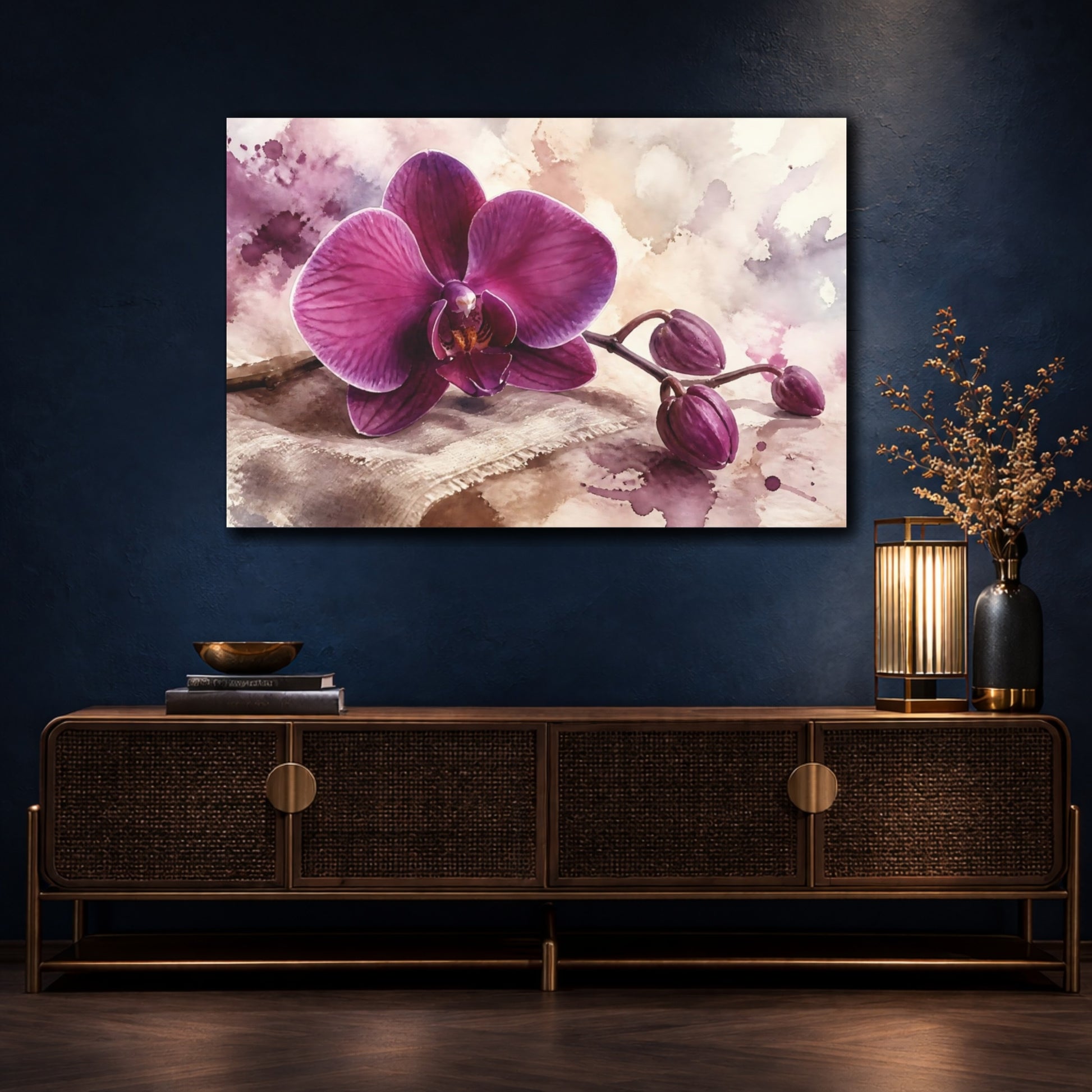 Mockup 4. Plum Orchid On Linen shown as canvas print