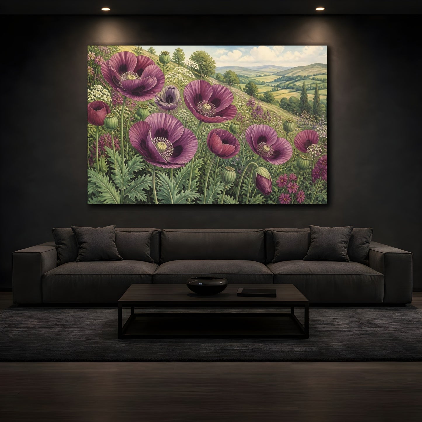 Mockup 3. Plum Poppy Flowers shown as canvas print