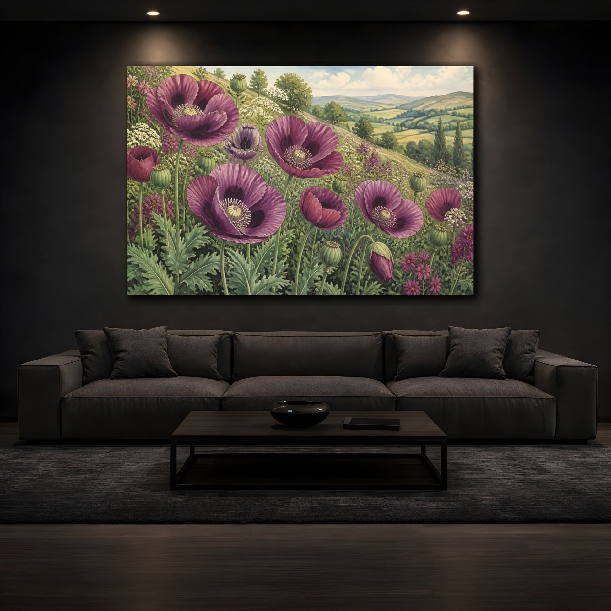 Mockup 3. Plum Poppy Flowers shown as canvas print