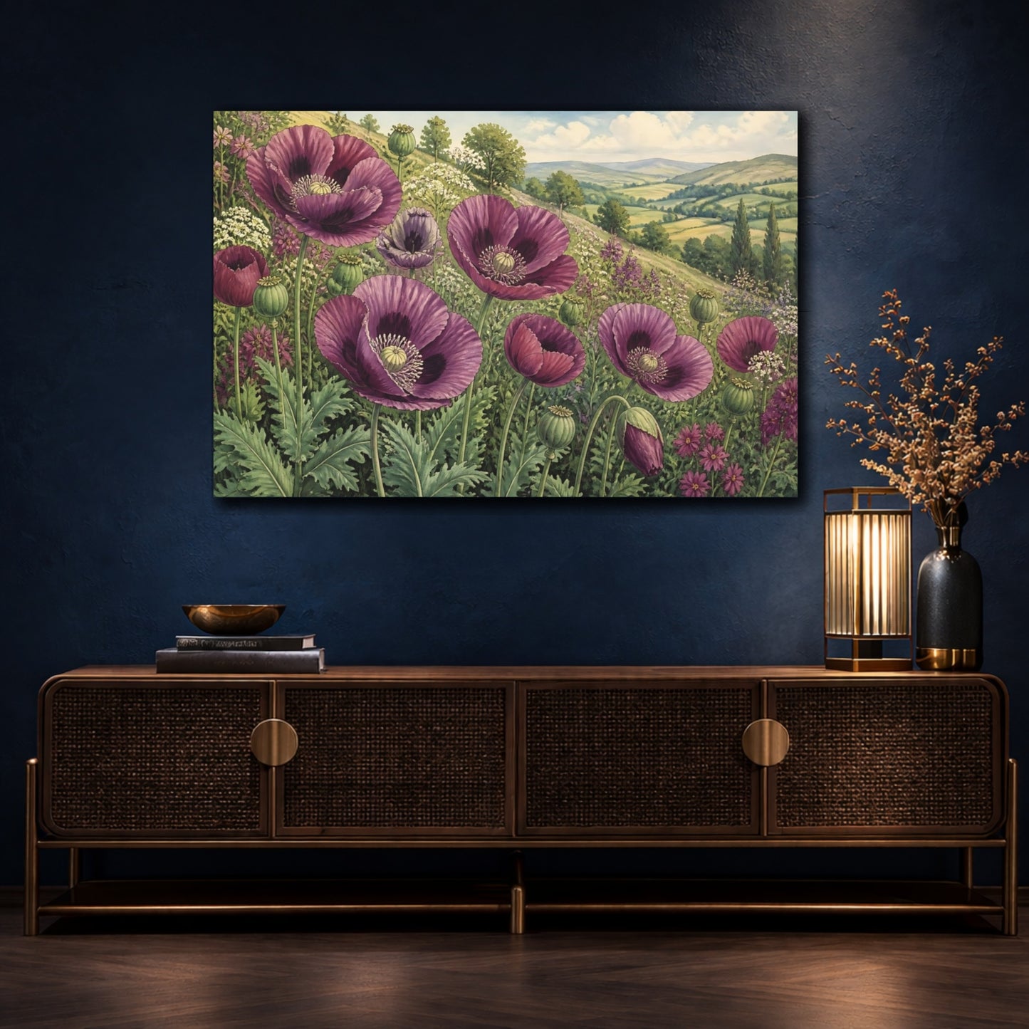 Mockup 4. Plum Poppy Flowers shown as canvas print