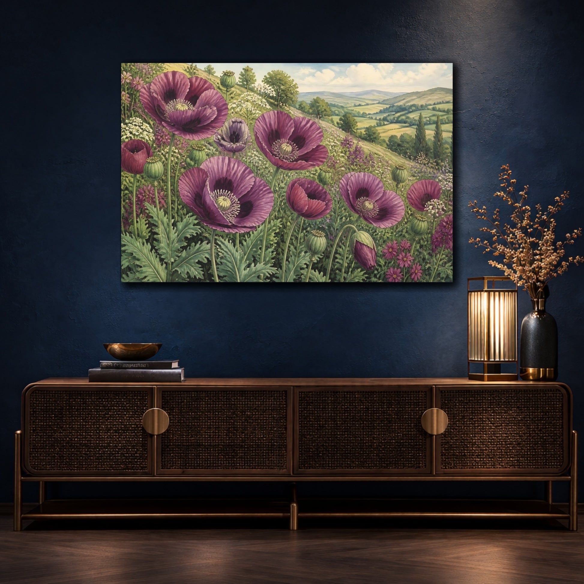 Mockup 4. Plum Poppy Flowers shown as canvas print