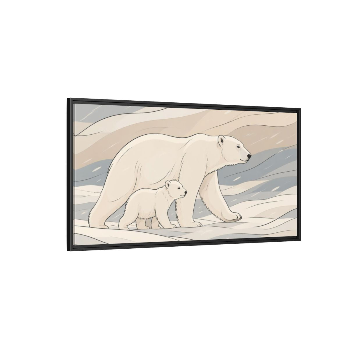 Side Mockup 5. Polar Bear Animal Pair shown as framed canvas print
