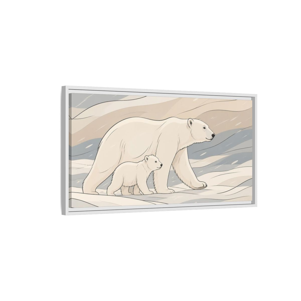 Side Mockup 1. Polar Bear Animal Pair shown as framed canvas print