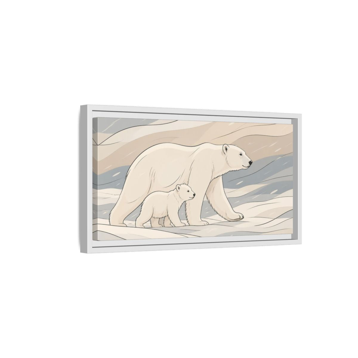 Side Mockup 6. Polar Bear Animal Pair shown as framed canvas print
